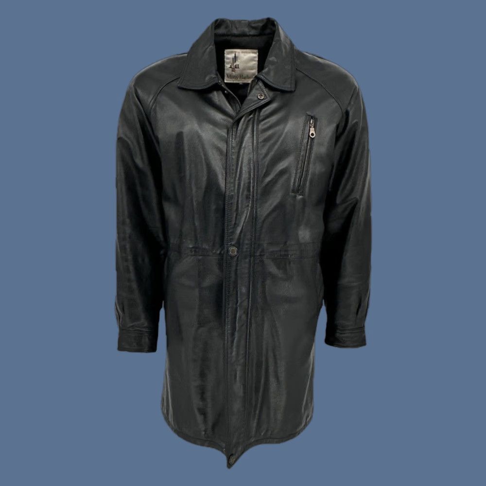 Vintage VINTAGE Misty Harbor Coat Mens XL Black Leather Mid Length Zip Pockets Lined Mens XL Black Overcoat Size US XL / EU 56 / 4 - 1 Thumbnail