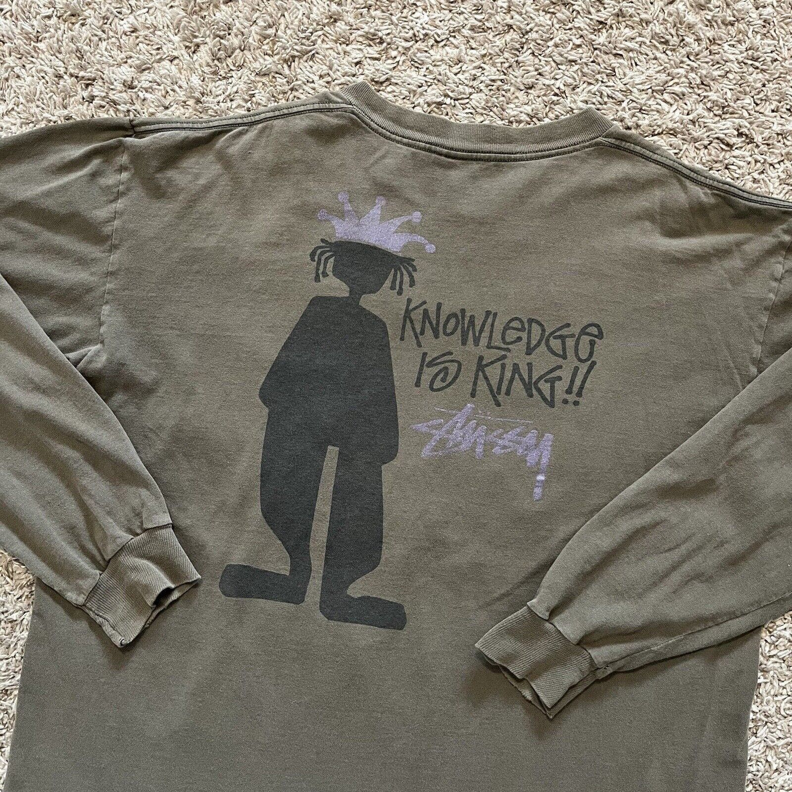 image of Stussy x Vintage 80's 90's Knowledge Is King Long Sleeve Double Sided Tee Shirt in Brown (Size XL)