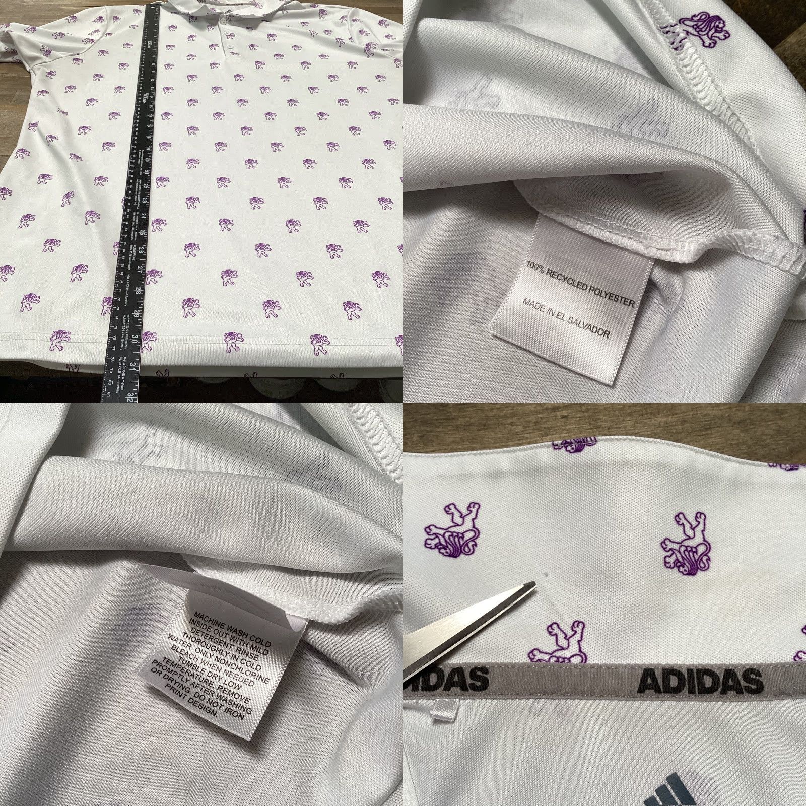Adidas Adidas Polo Shirt Men’s XL White Purple Lion Print Short Sleeve Primegreen Golf Shirt Mens XL Size US XL / EU 56 / 4 - 8 Thumbnail