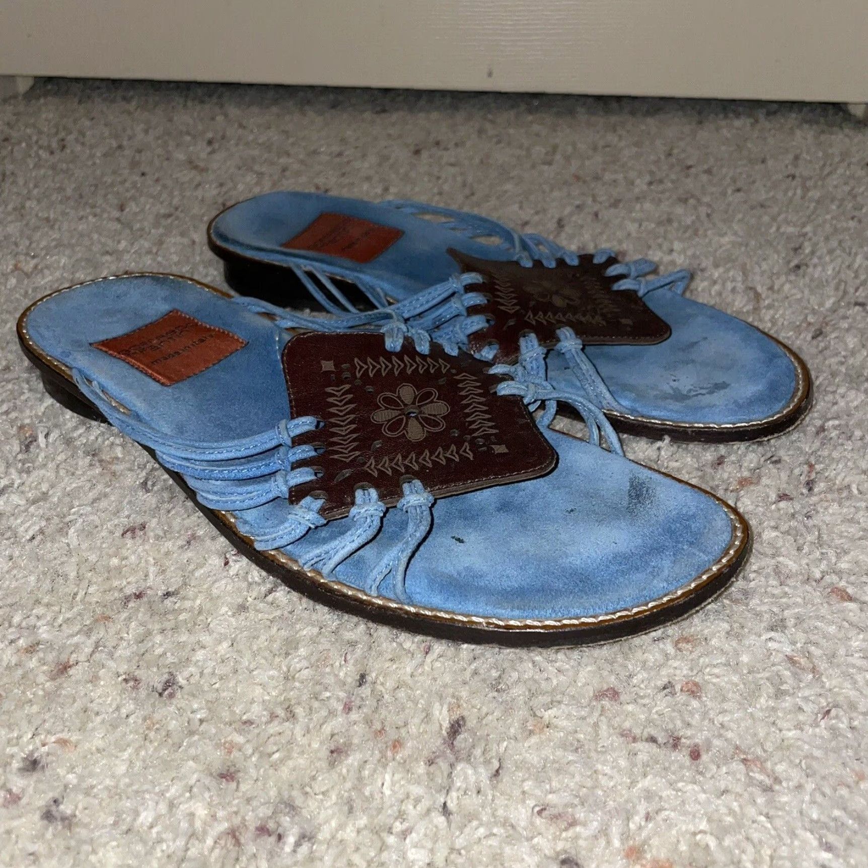 Vintage Goffredo Fantini Blue Flats Womens 38.5 38 1/2 Leather Flat Womens Blue Shoes Size US 9 / IT 39 - 4 Thumbnail