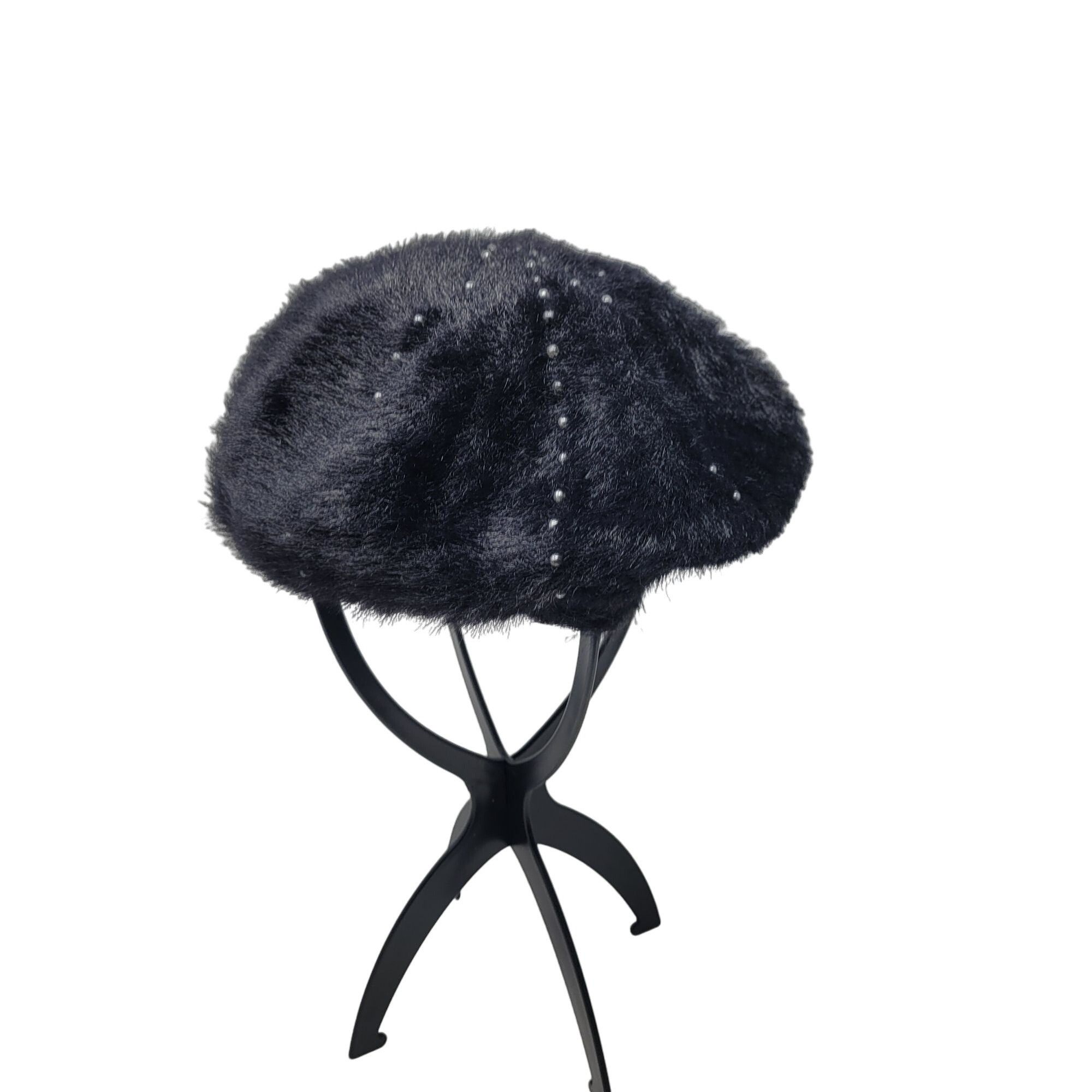 Other Sole Society Fuzzy Eyelash Black Beret Gunmetal Studded Hat Size ONE SIZE - 8 Thumbnail