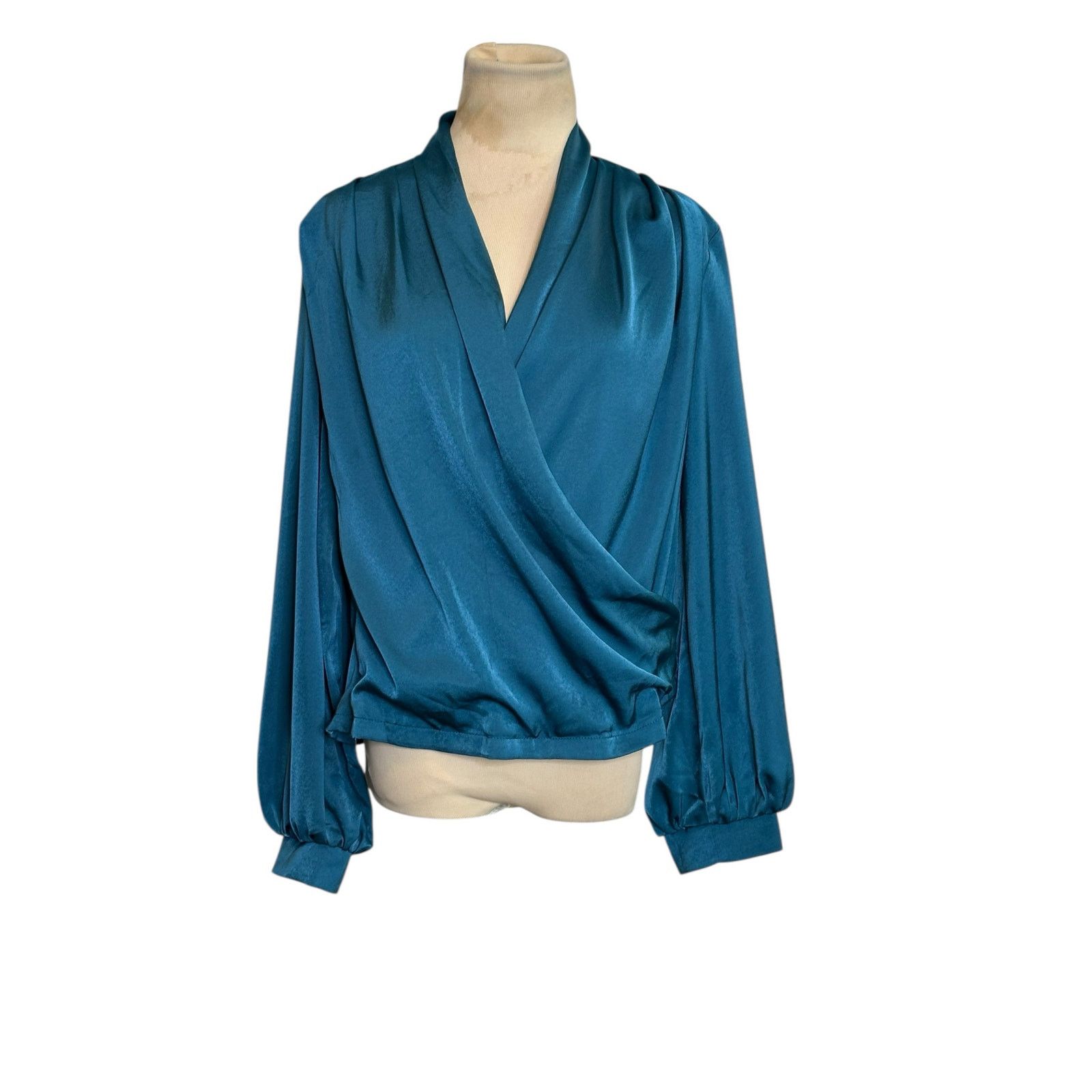 Shein Shein teal crossed front draped blouse size 6 Size M / US 6-8 / IT 42-44 - 13 Thumbnail