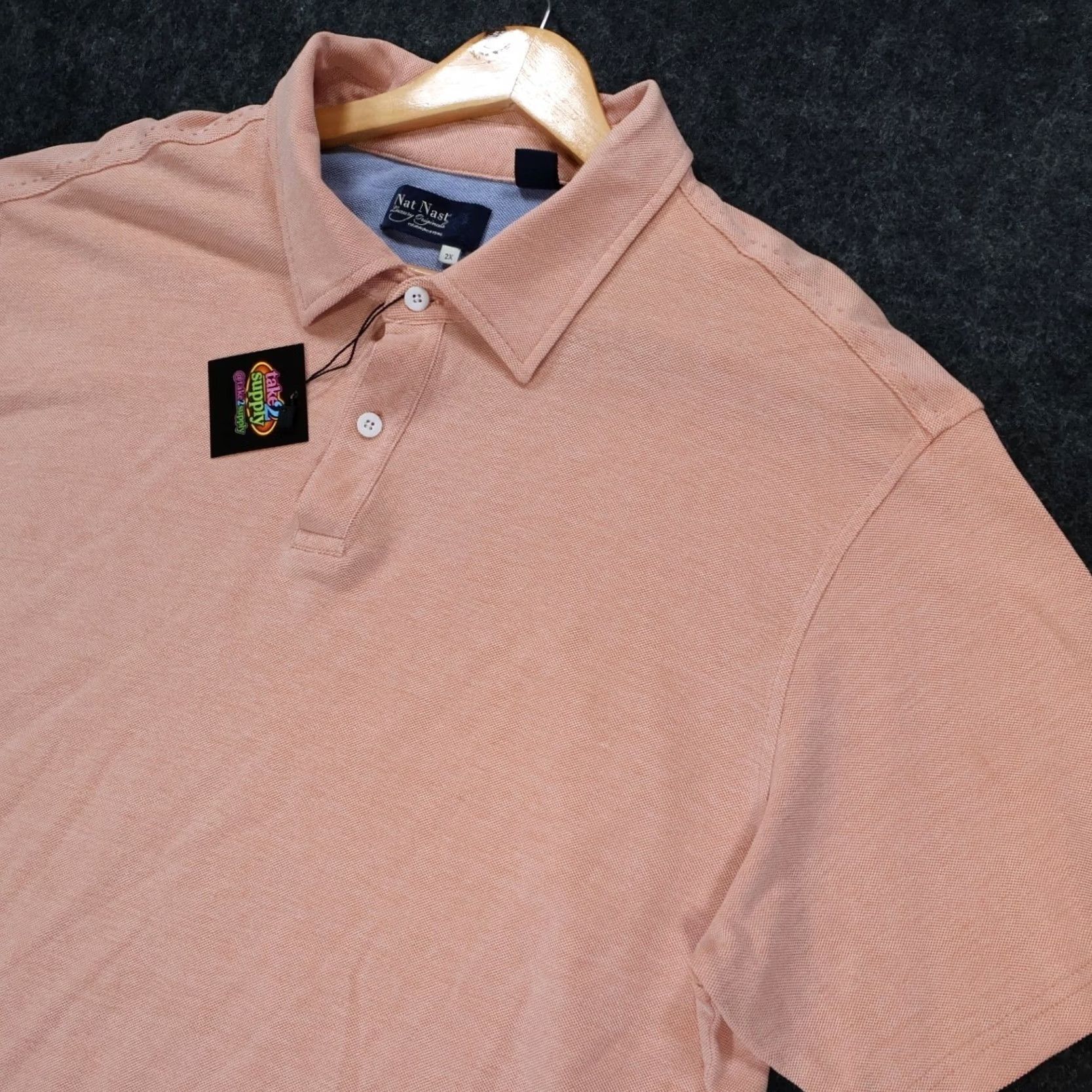 Nat Nast Nat Nast Polo Shirt Mens 2XL Peach Excellent Silk Cotton Blend Short Sleeve Size US XXL / EU 58 / 5 - 3 Thumbnail