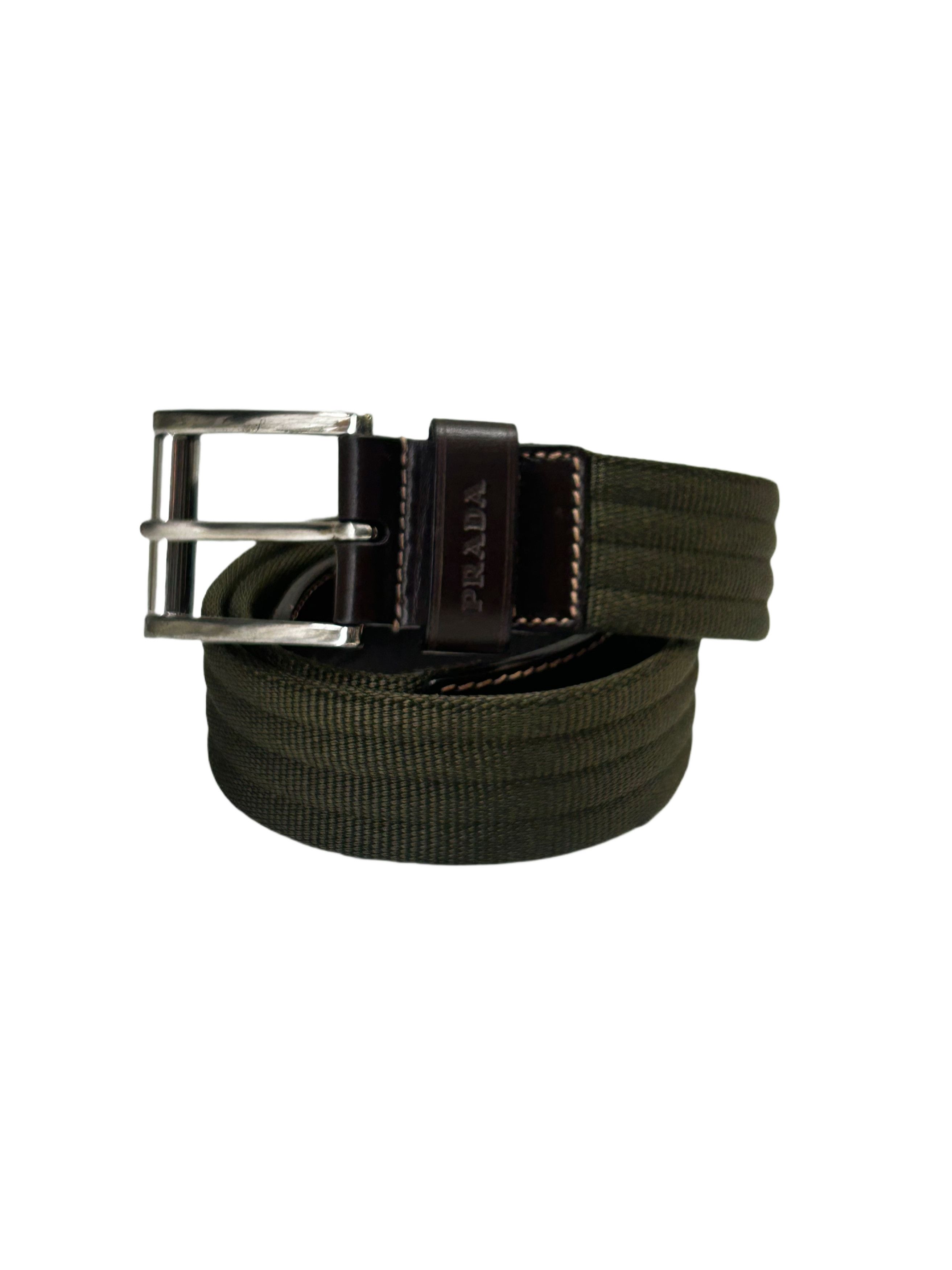 Prada PradaGreen Nylon Notch BuckleBeltWithLeather Strap Fastening Size 28 - 2 Thumbnail