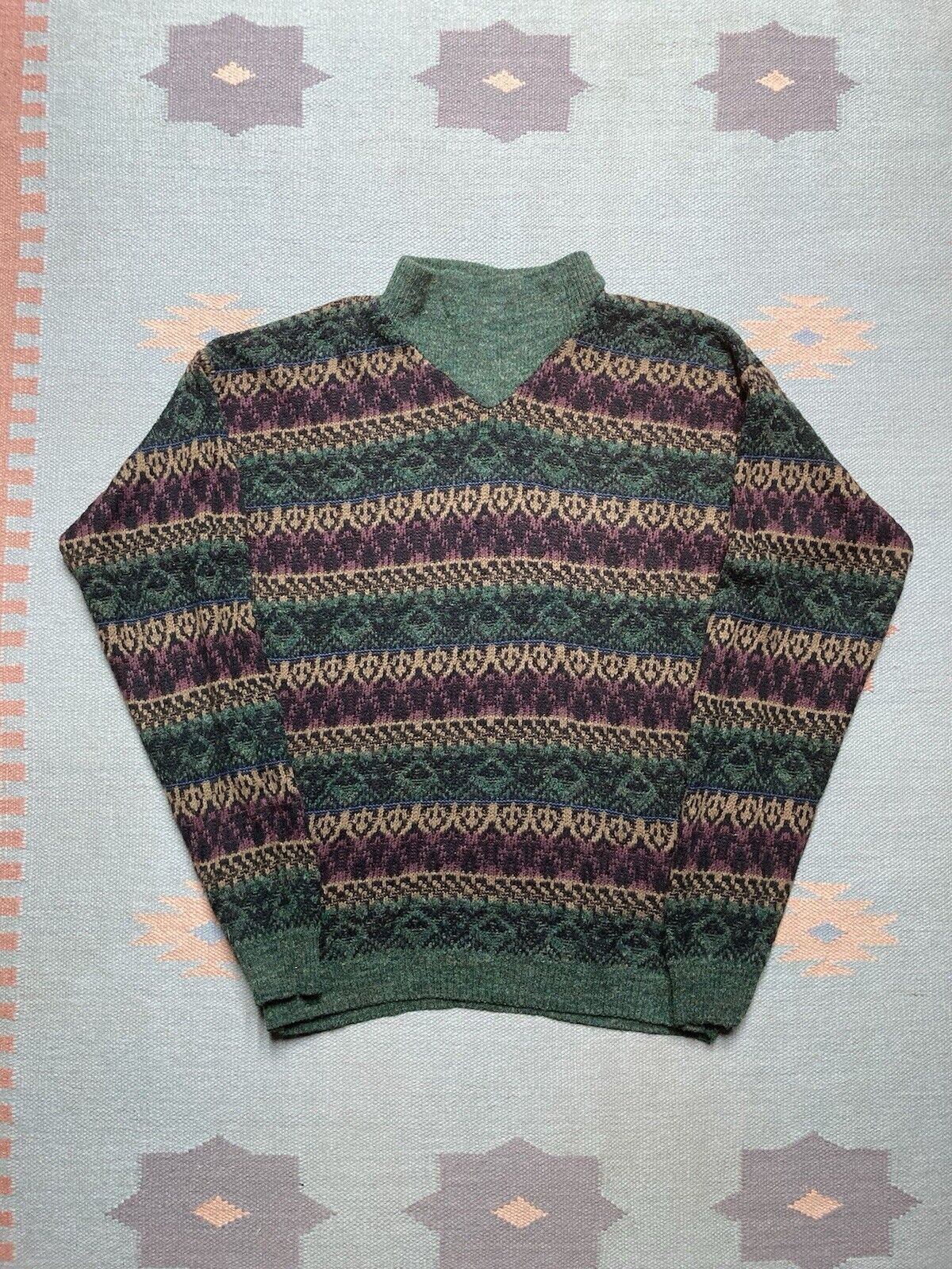 Vintage VTG acrylic knit sweater aztec abstract zeppelin L tall Size US L / EU 52-54 / 3 - 1 Thumbnail