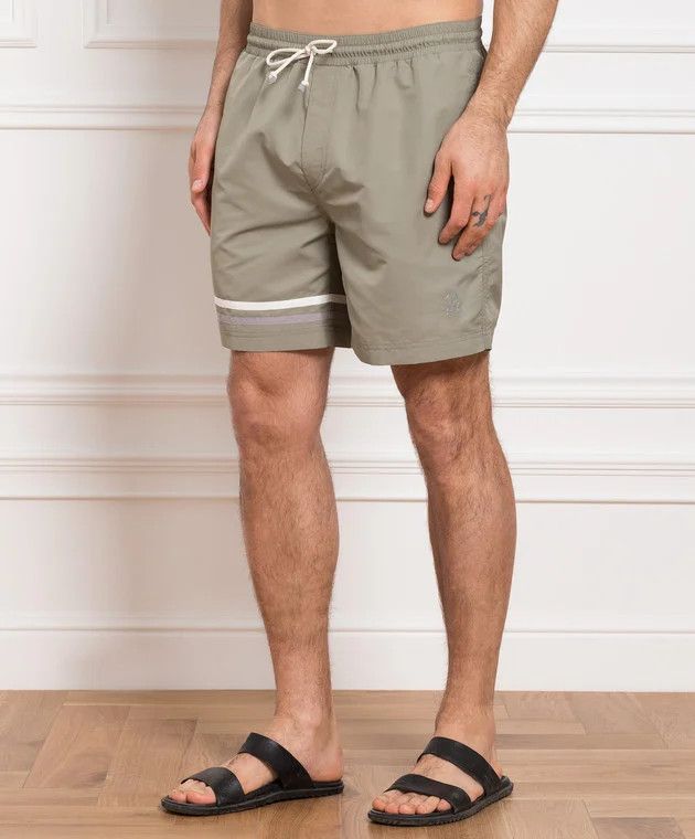 Brunello Cucinelli BRUNELLO CUCINELLI green logo embroidered swim shorts XL NWT Size US 36 / EU 52 - 3 Thumbnail