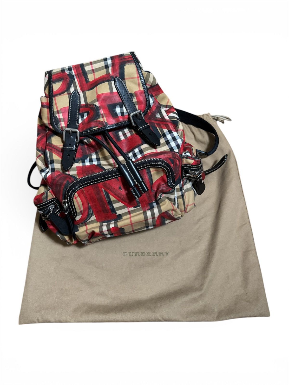 Burberry 🔥Rare Burberry Graffiti Nova Check Leather Canvas Backpack Size ONE SIZE - 2 Thumbnail