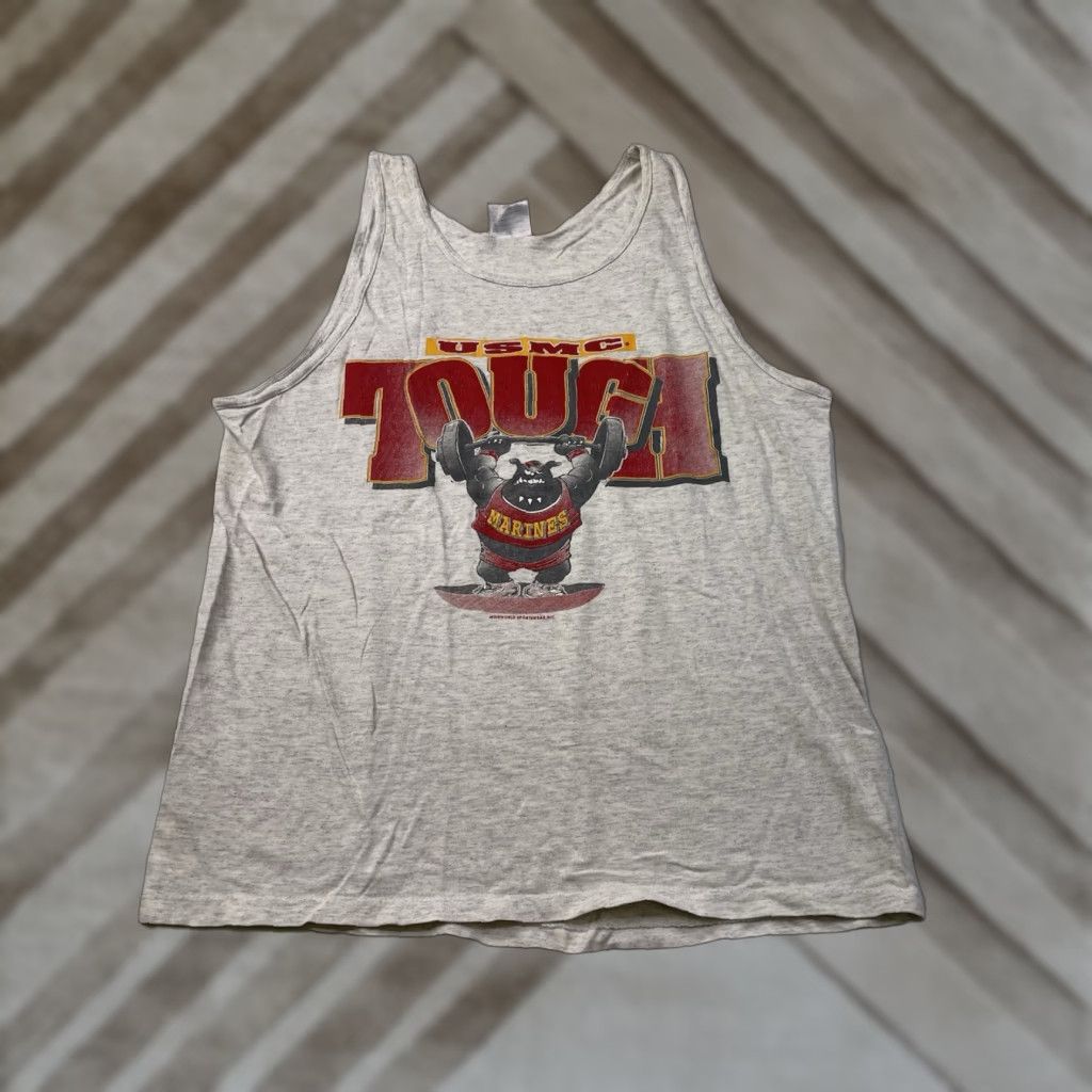 Vintage VINTAGE Oneita USMC Tank top Shirt Bulldog Size Medium Marines Body Building Tough Gray Cotton Short Sleeve T-Shirt Mens 90s Theme Marine Size US M / EU 48-50 / 2 - 1 Thumbnail