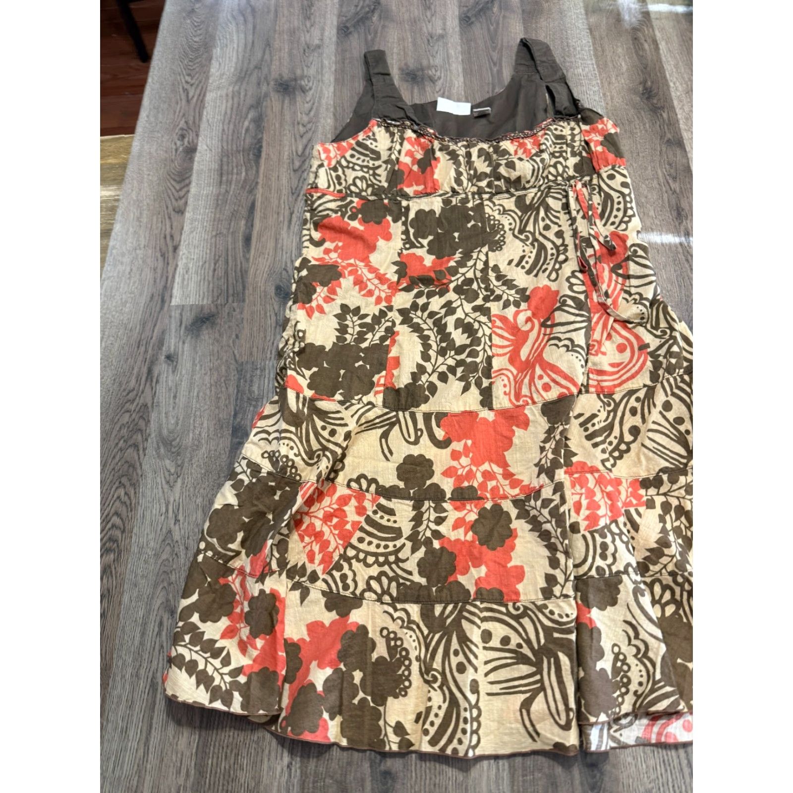DKNY DKNY Jeans Dress Tank Dress Floral Red Brown 10 Petite Womens Casual Party Knee Length Womens Size 32" / US 10 / IT 46 - 3 Thumbnail