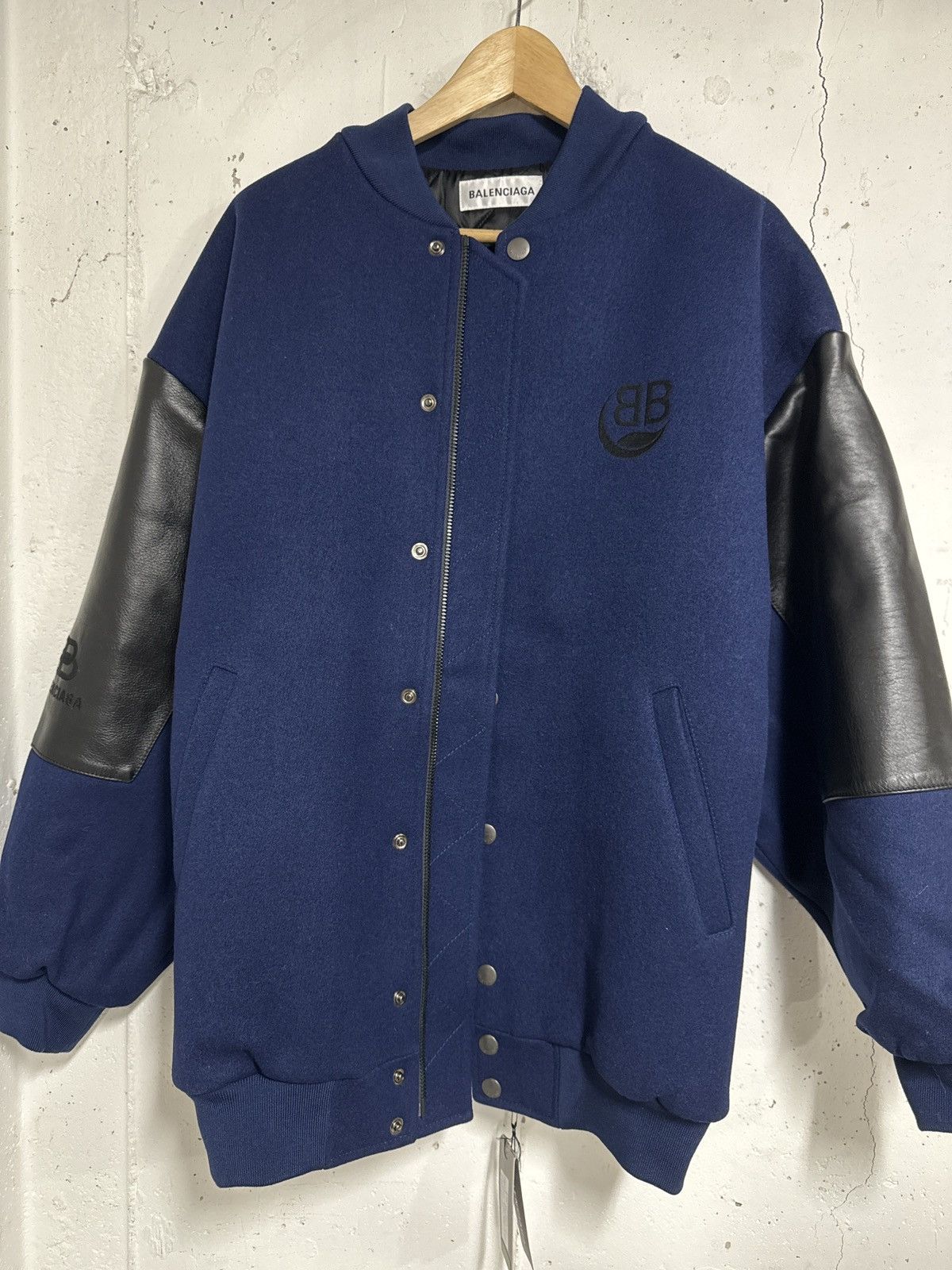 Balenciaga Balenciaga Navy Wool & Leather Varsity College Jacket Size US XL / EU 56 / 4 - 7 Thumbnail