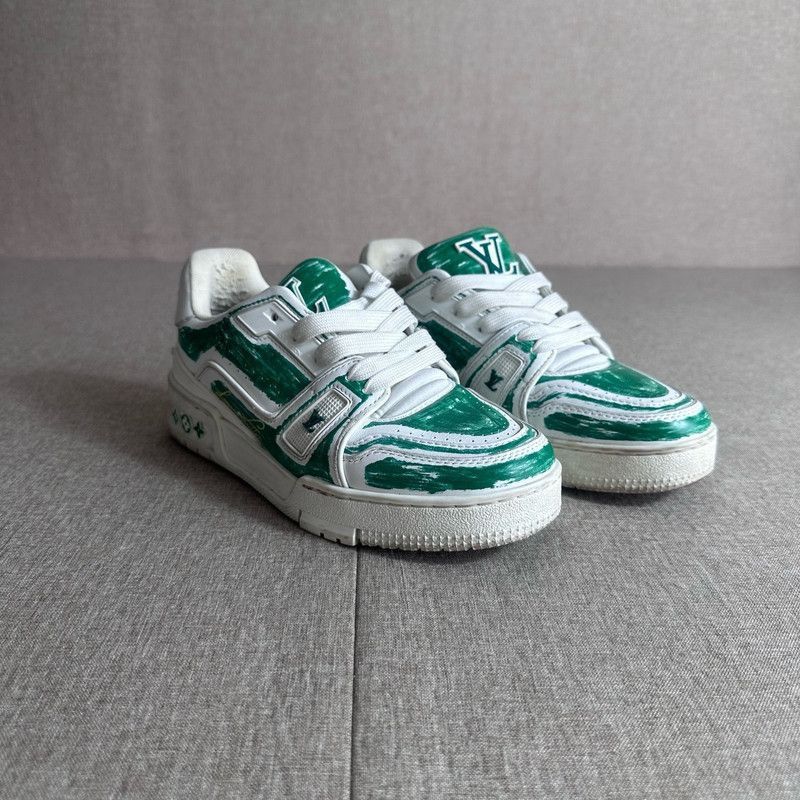 Louis Vuitton Louis Vuitton Hand-Painted Green Low-Top Sneakers -2505 Size US 8 / IT 38 - 3 Thumbnail
