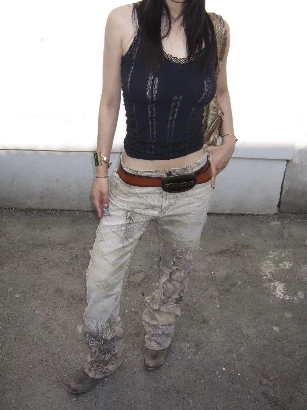 2001 mesh ripped jeans