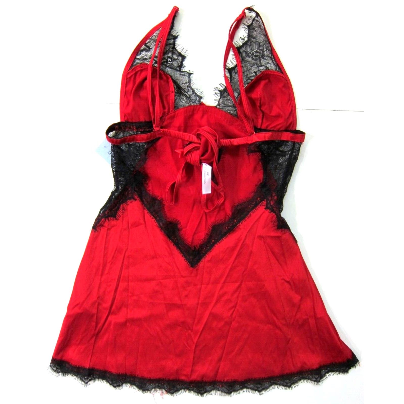 Vintage NWT Castle Megastore Red Satin Black Lace Eyelash Lingerie Sexy Cami Nighty S Size ONE SIZE - 2 Thumbnail