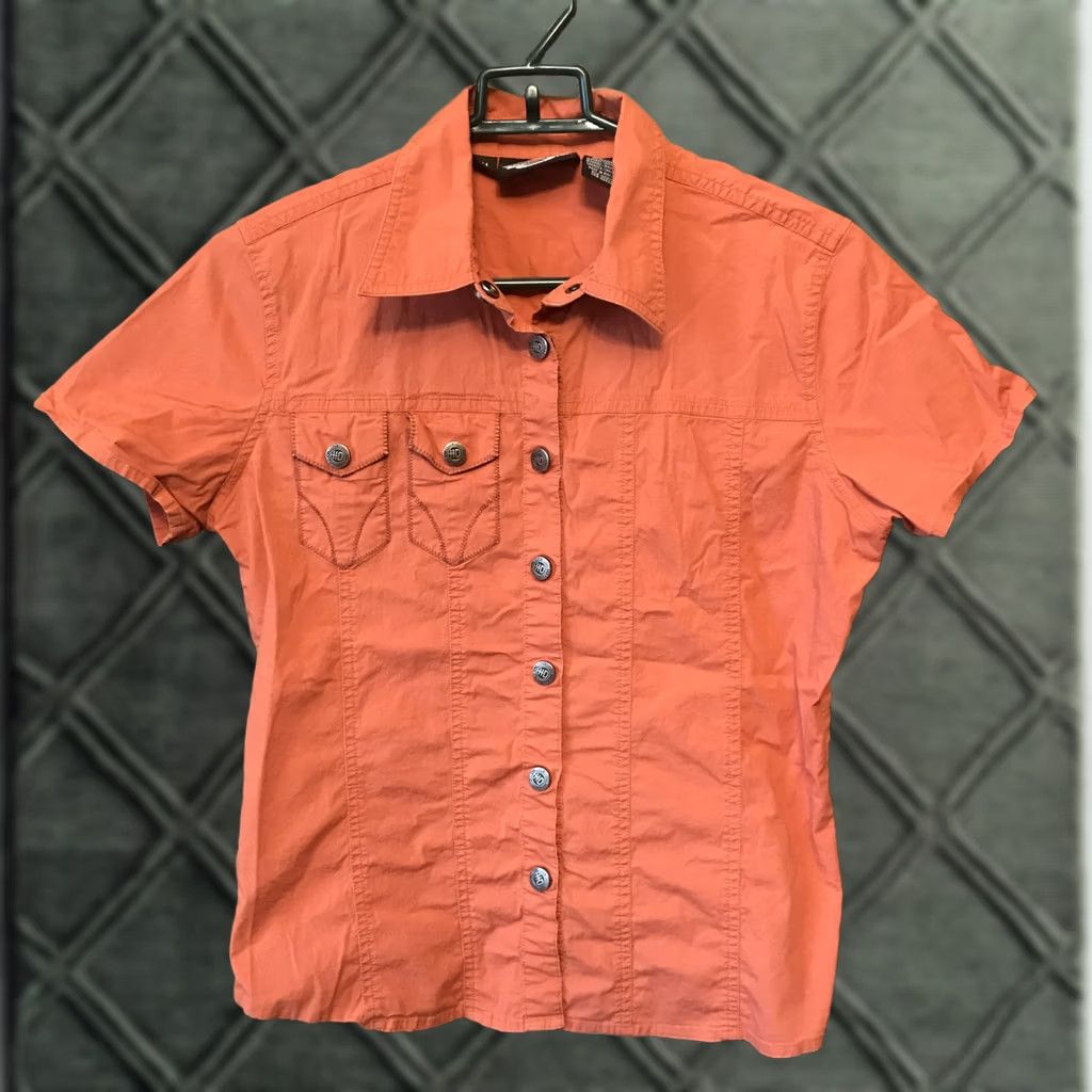 Harley Davidson Harley-Davidson Women's Shirt Orange Snap S/S Collared Pocket Basic 784 Size M Size M / US 6-8 / IT 42-44 - 1 Thumbnail