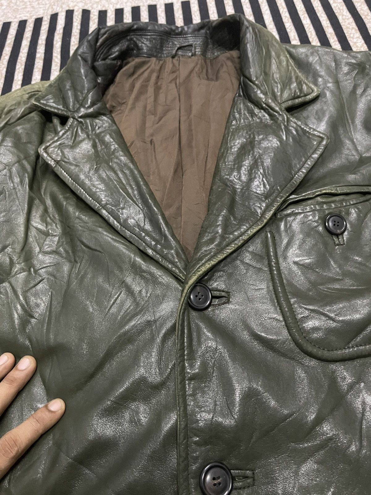 Issey Miyake VINTAGE 90s ISSEY MIYAKE SHEEPSKIN LEATHER JACKET DARK GREEN Size US M / EU 48-50 / 2 - 9 Thumbnail