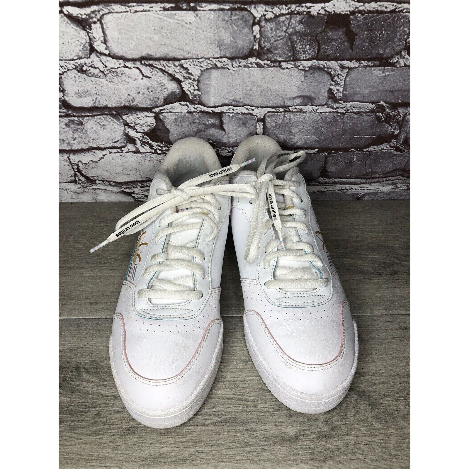 Adidas Adidas Love Unites White Leather Blue Pink Stripe Sneakers M Size US 10 / EU 43 - 8 Thumbnail