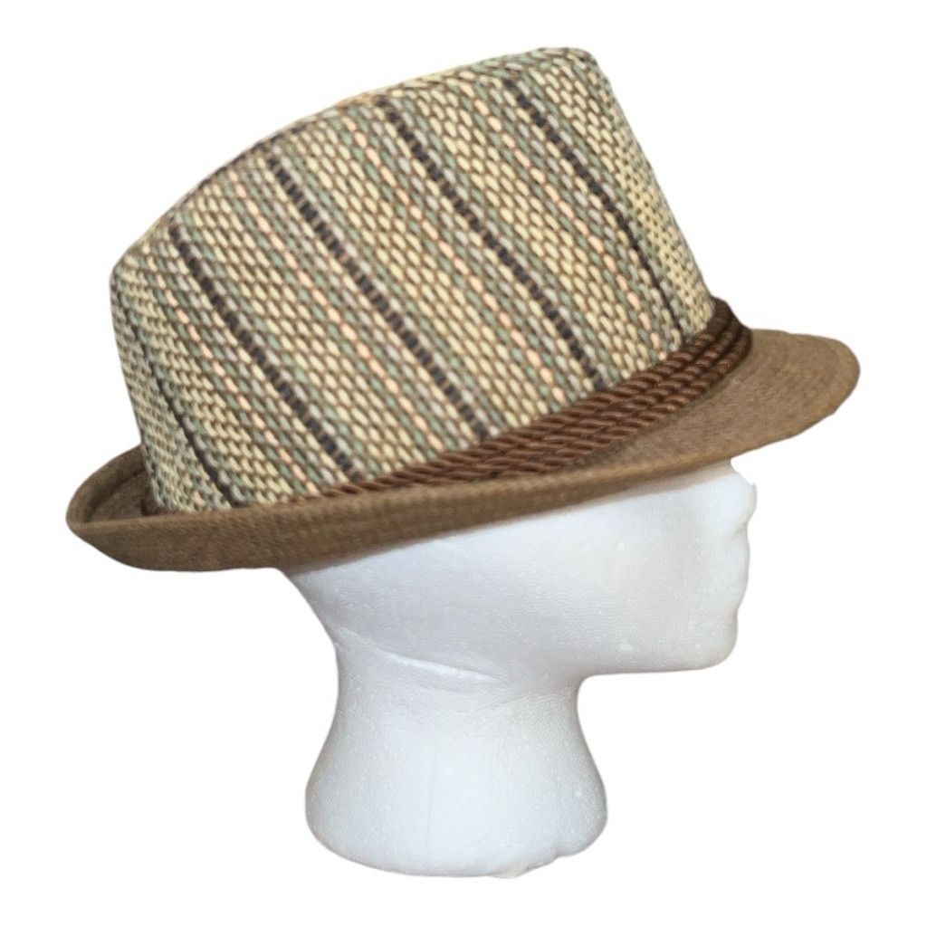 Other Men's Unbranded Brown & Beige Striped Fedora Hat One Size Size ONE SIZE - 4 Thumbnail