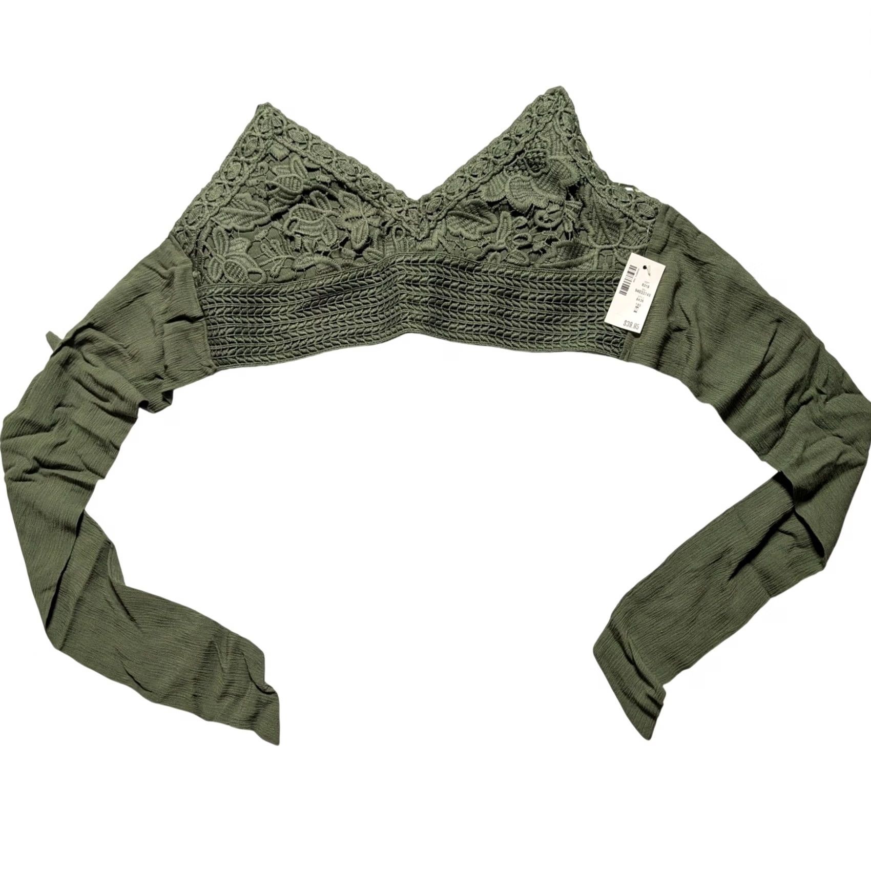 Aeropostale VINTAGE Aeropostale Bralette Top Shirt Womens Olive Green Lace Wrap Tie Bra M Green Floral Crochet Embroidered Festival boho Size M / US 6-8 / IT 42-44 - 6 Thumbnail