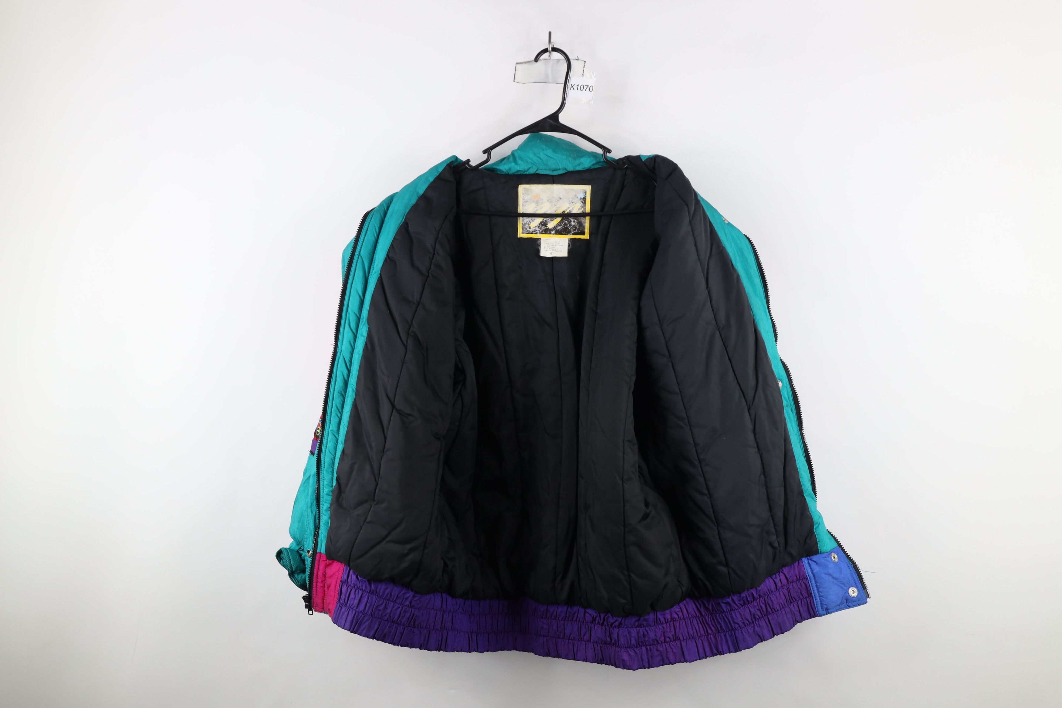 Vintage Vintage 90s Streetwear Abstract Rainbow Puffer Jacket Size L / US 10 / IT 46 - 10 Thumbnail
