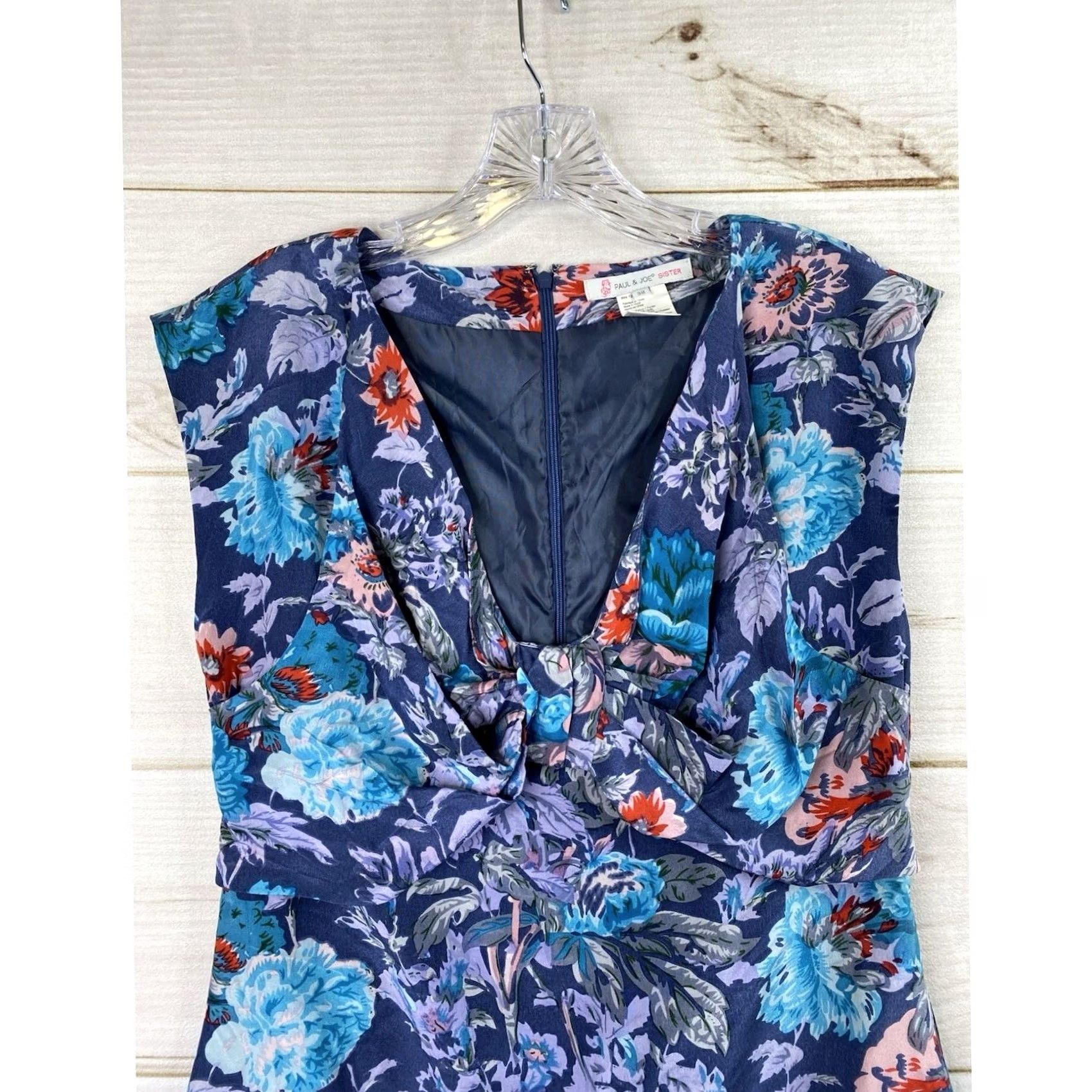 Paul & Joe Paul & Joe Sister Dress Womens 38 M/6 Blue Floral 100% Silk Deep V Neck Boho Sleeveless Knee Length Dress Mens Womens Girls Boys Size M / US 6-8 / IT 42-44 - 2 Thumbnail