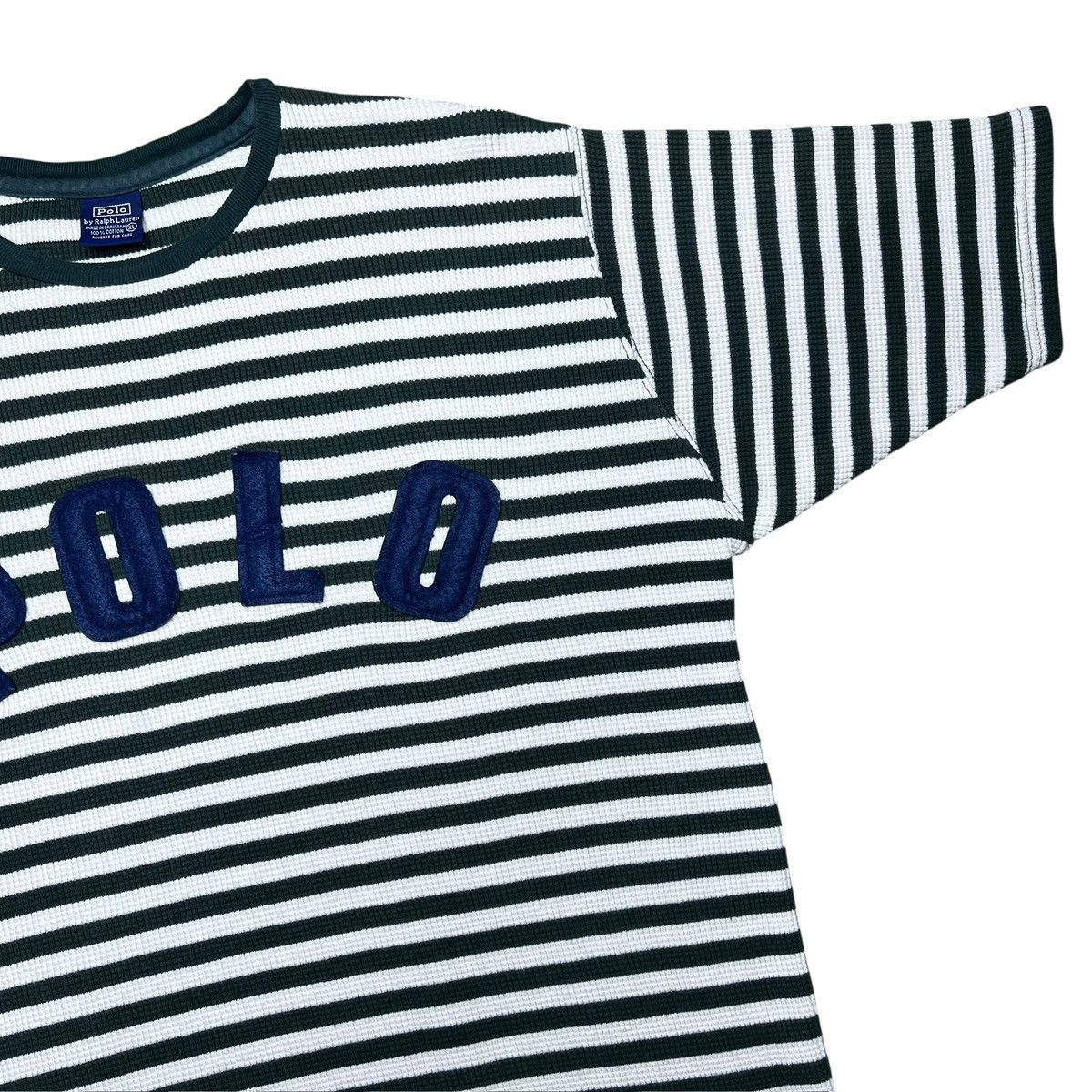 Polo Ralph Lauren Polo Ralph Lauren Green Striped Spell Out Thermal Knit Tee Size US XL / EU 56 / 4 - 8 Thumbnail