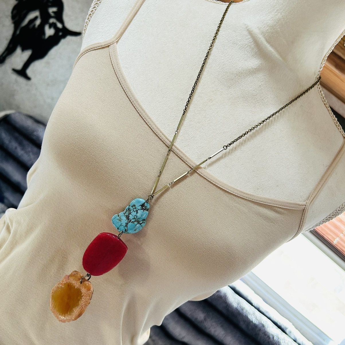 Joan Rivers Vintage Joan Rivers stone drop brass chain y style necklace Size ONE SIZE - 1 Thumbnail