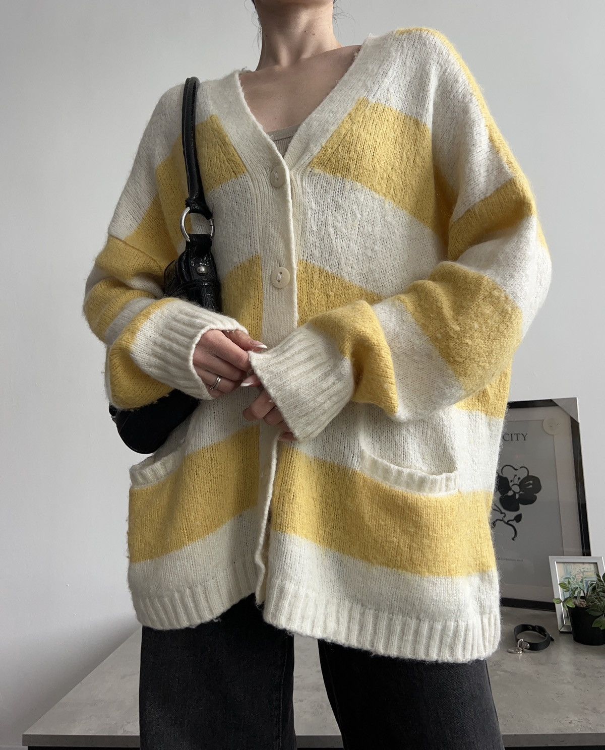 Allsaints AllSaints Lou Cardigan Yellow / Cream Wool Size M / US 6-8 / IT 42-44 - 2 Thumbnail