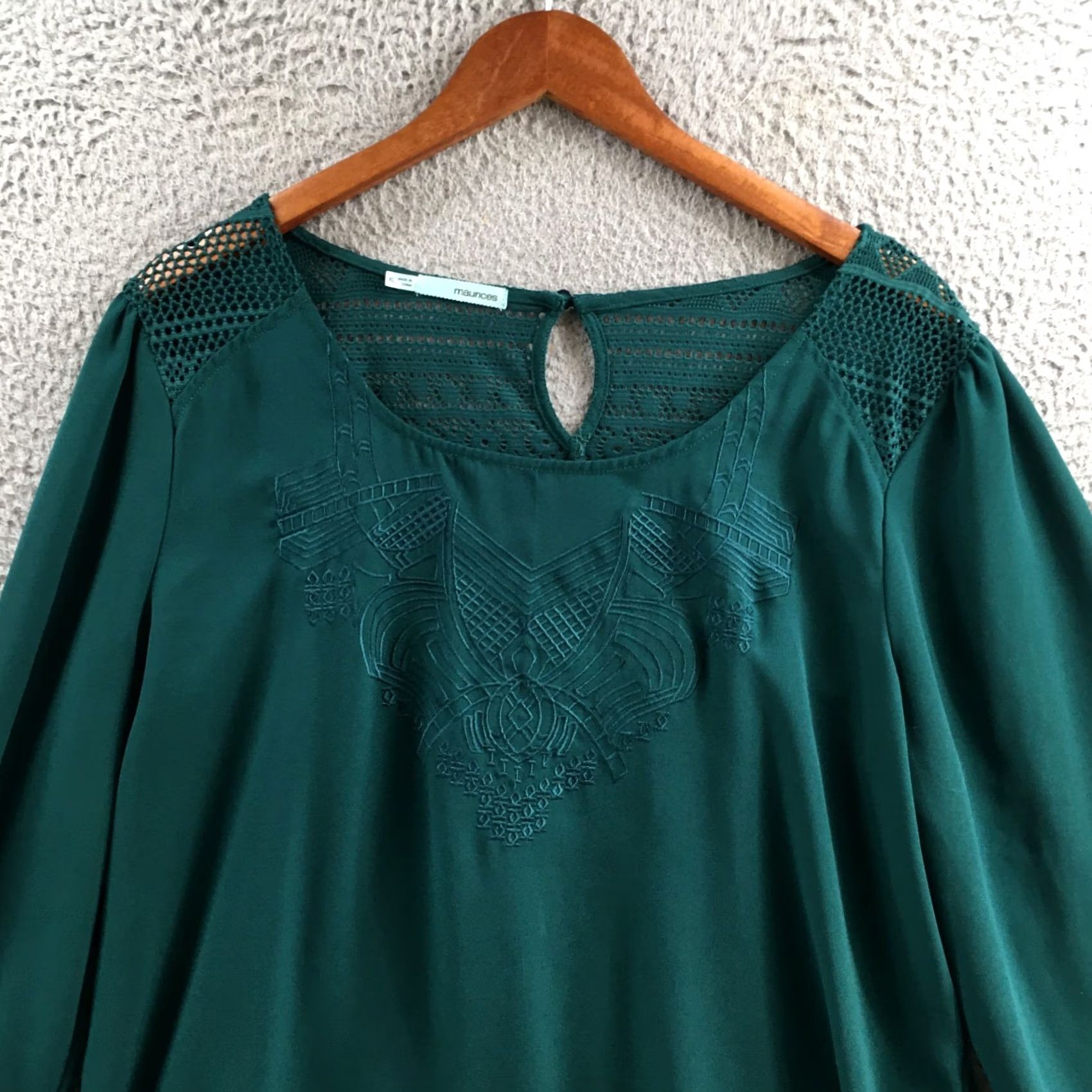 Vintage Maurices Blouse Top Womens XL Green Long Sleeve Crew Neck Pullover Embroidered Size XL / US 12-14 / IT 48-50 - 2 Thumbnail