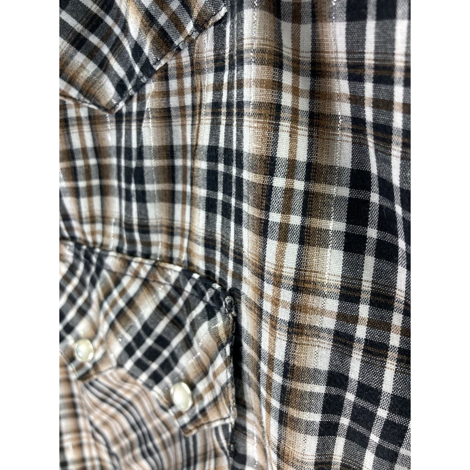 Wrangler Wrangler Shirt Men 3XL Pearl Snap Plaid Short Sleeve Brown Gold Threads Size US XXL / EU 58 / 5 - 6 Thumbnail