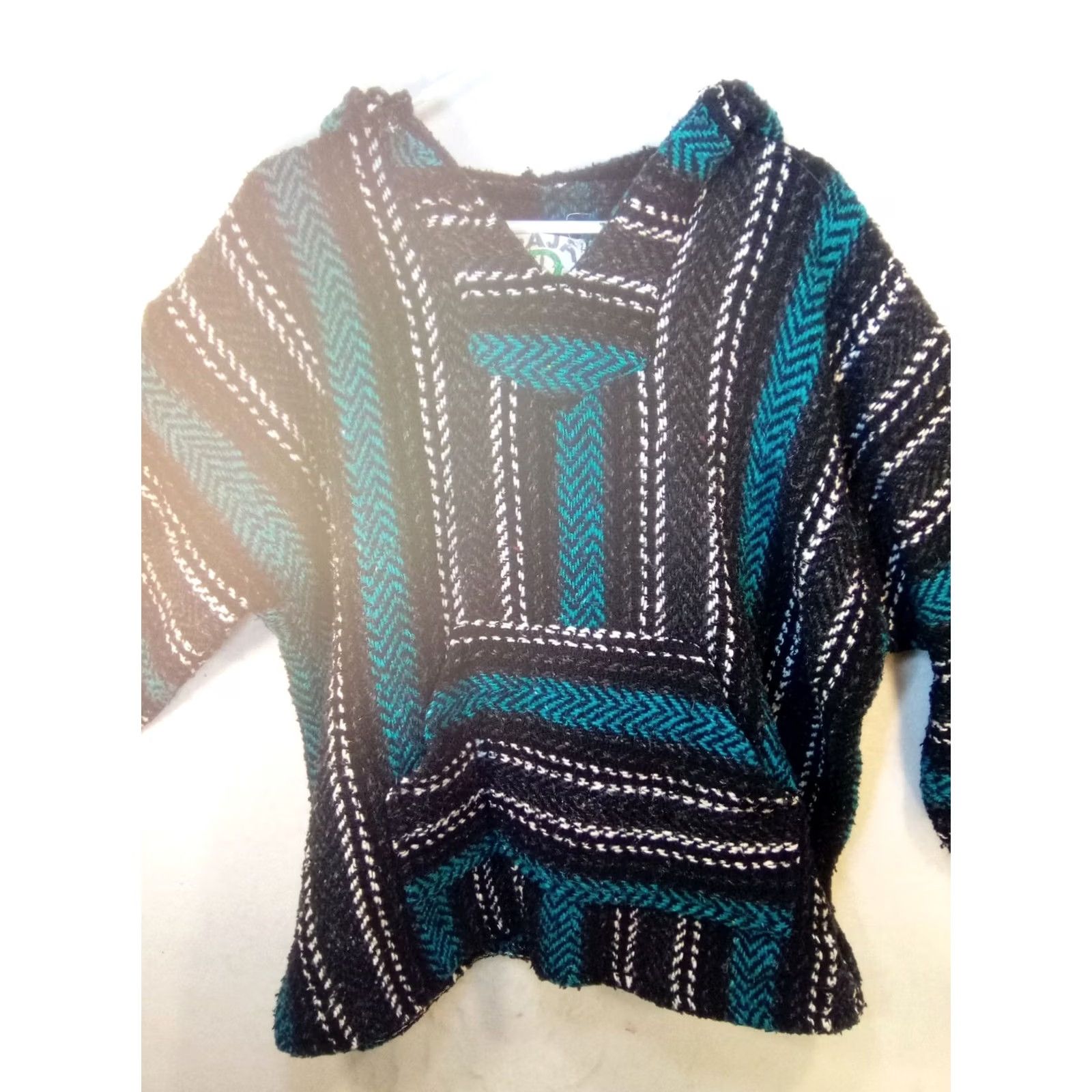 Altea Baja Joe Hoodie Poncho 26"×26" Blk/ Wht/ Teal Mint Condition L Men Multicolor Pullover Blue 90s Event Mens Size US L / EU 52-54 / 3 - 2 Thumbnail