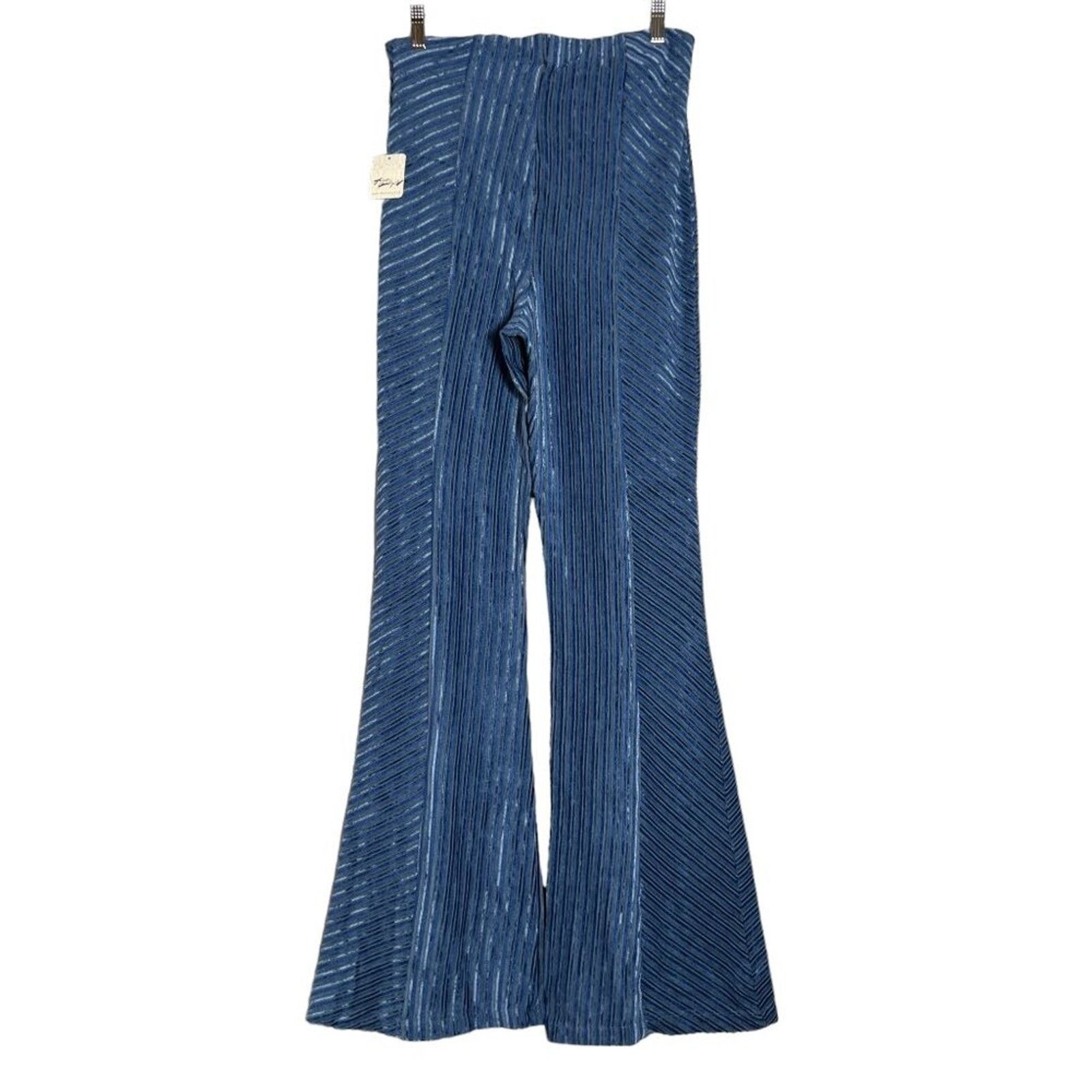 image of New Free People Slim Pull-On Velvet High Rise Flare Pants M in Blue, Women's (Size 30)