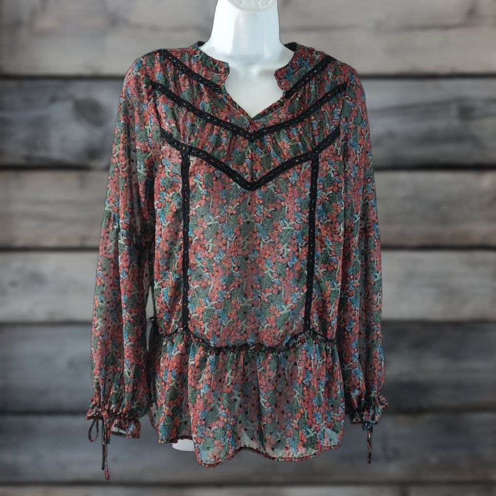 Vintage Matilda Jane Womens Blouse Sz S Red Floral Long Sleeve Sheer Satin Polyester Shirt Womens Regular 90s? Size S / US 4 / IT 40 - 1 Thumbnail