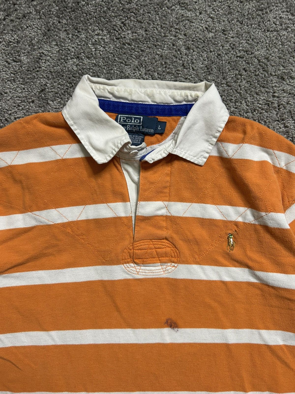 Polo Ralph Lauren Vintage 80s Polo Ralph Lauren Striped Rugby Orange Quilt Size US L / EU 52-54 / 3 - 2 Thumbnail