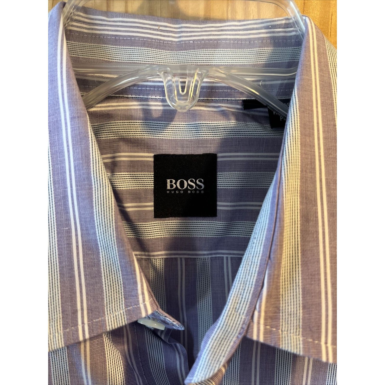 Hugo Boss Hugo Boss Men’s L Purple Striped LS Button Down Cotton Shirt Size US L / EU 52-54 / 3 - 2 Thumbnail