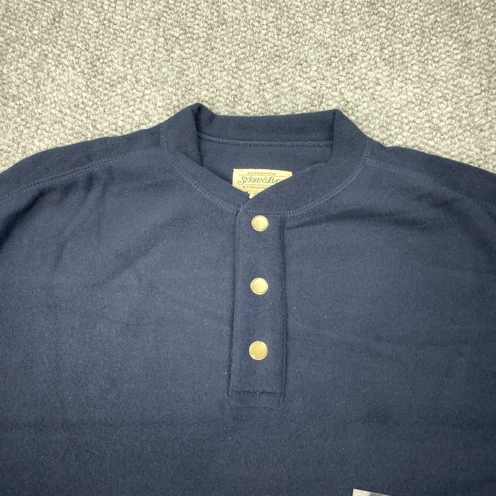 Vintage VINTAGE St Johns Bay Pullover Sweater Mens Large Tall Navy Blue Fleece Henley Size US L / EU 52-54 / 3 - 2 Thumbnail