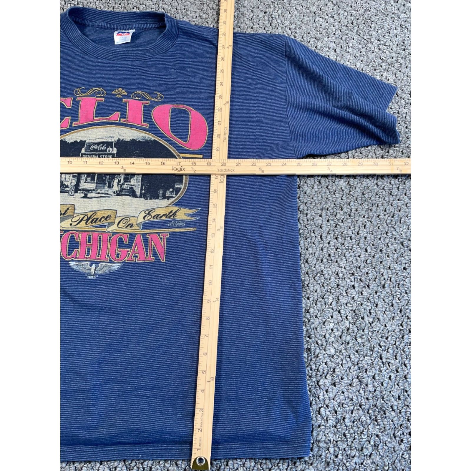 Vintage VTG 90s Clio Michigan Graphic T-Shirt Miller Men 2XL Blue Stripe Short Sleeve Crew Neck Jersey Cotton-Blend Polyester Vintage Size US XXL / EU 58 / 5 - 5 Thumbnail