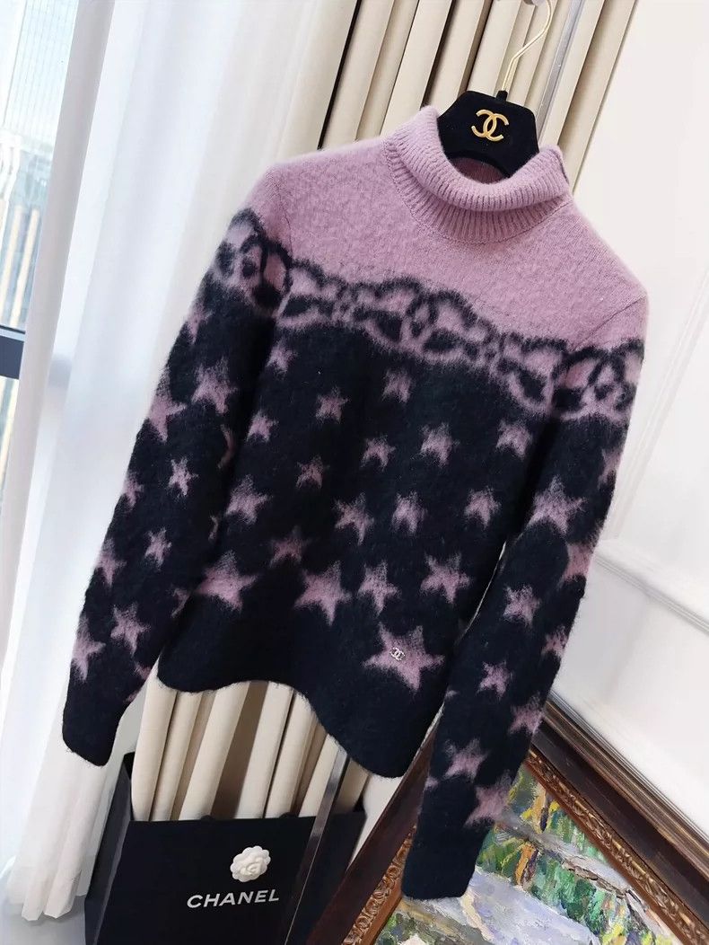 Other Chanel 23N Ski Series Purple Star Pattern Cashmere Sweater Size XXS / US 00 / IT 34 - 1 Thumbnail