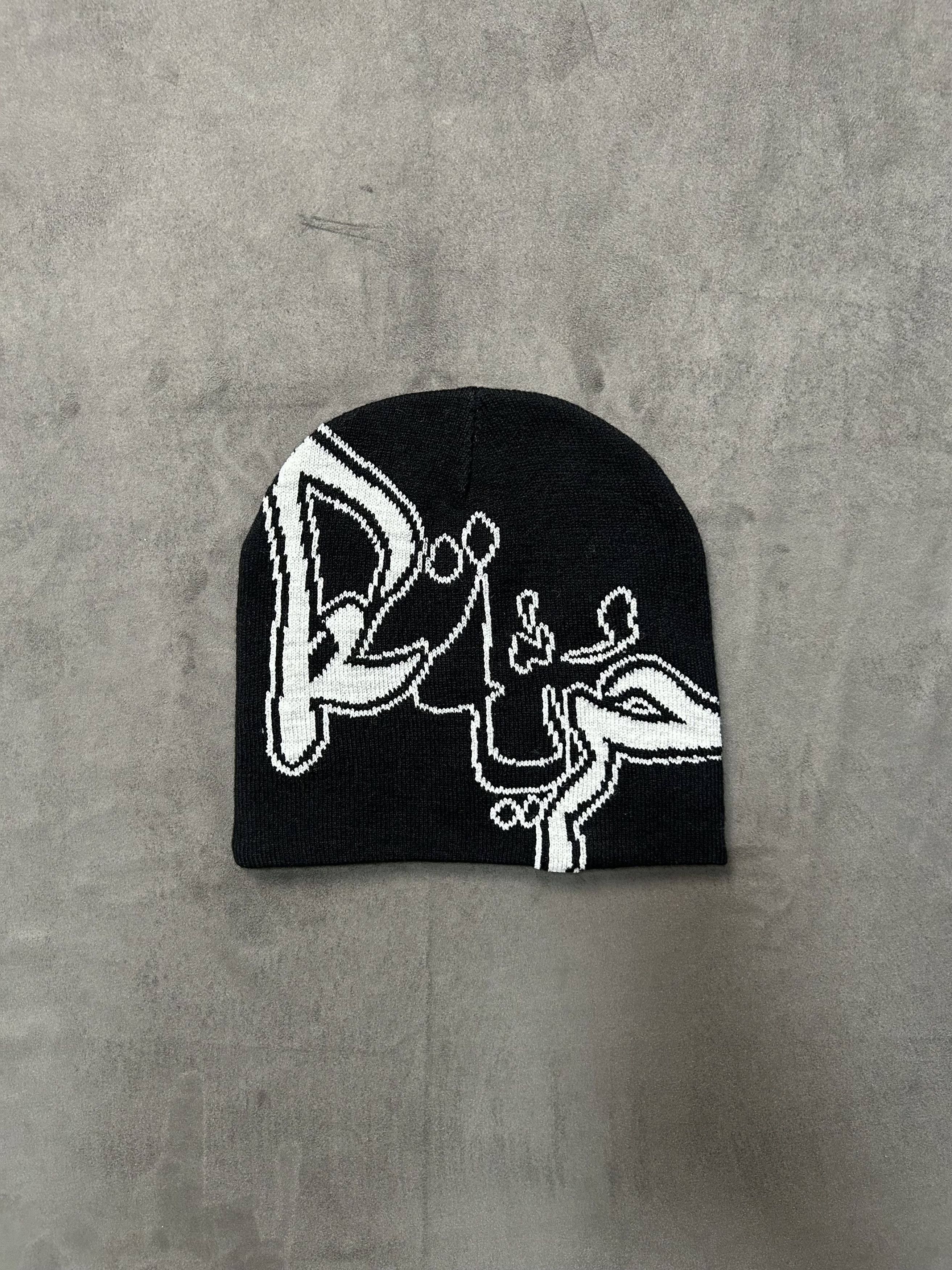 Japanese Brand Rare Y2k Style Print No Cuff Knit Cap Beanie Black Hat OS Size ONE SIZE - 5 Thumbnail