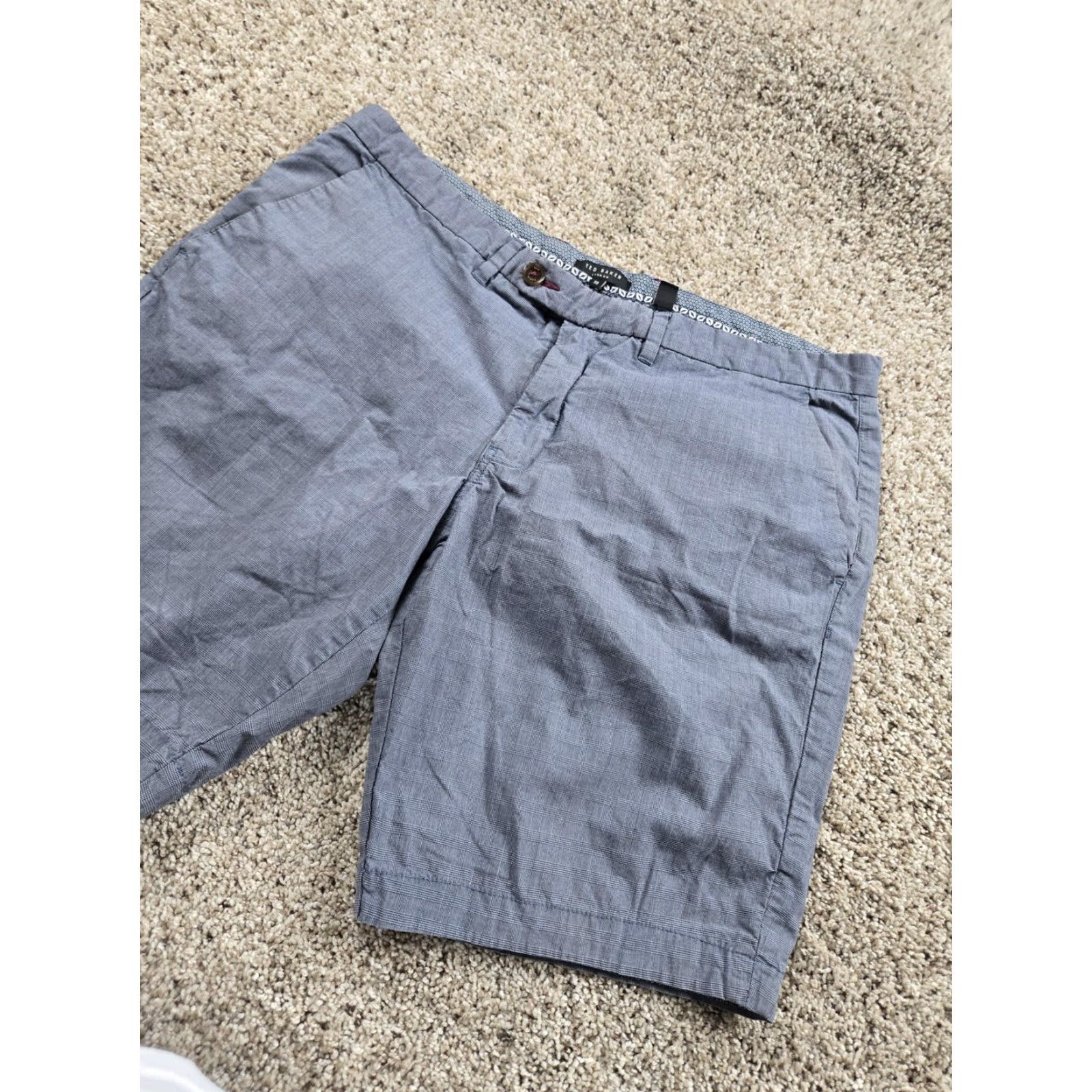 Ted Baker Ted Baker Shorts Mens 38 Gray Check Chino Flat Front Casual 9" Inseam Summer Mens Size US 38 / EU 54 - 2 Thumbnail