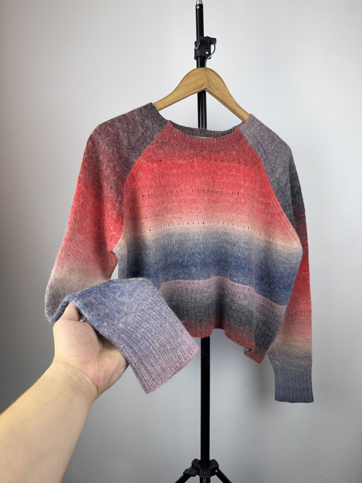 Benetton Gradient Mohair Blend Sweater Ombre Knit Y2K