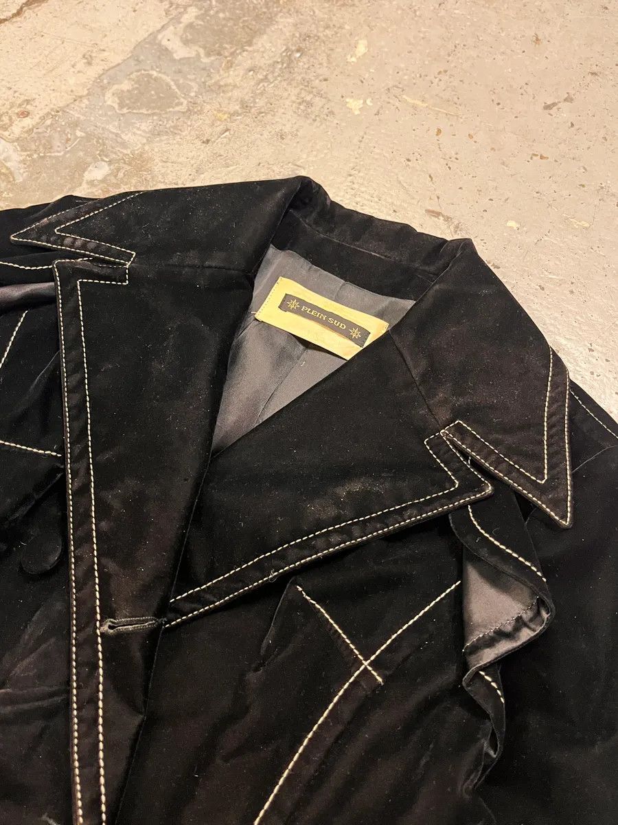 Vintage Plein Sud Black Velvet Contrast Stitch Coat Size L / US 10 / IT 46 - 5 Thumbnail
