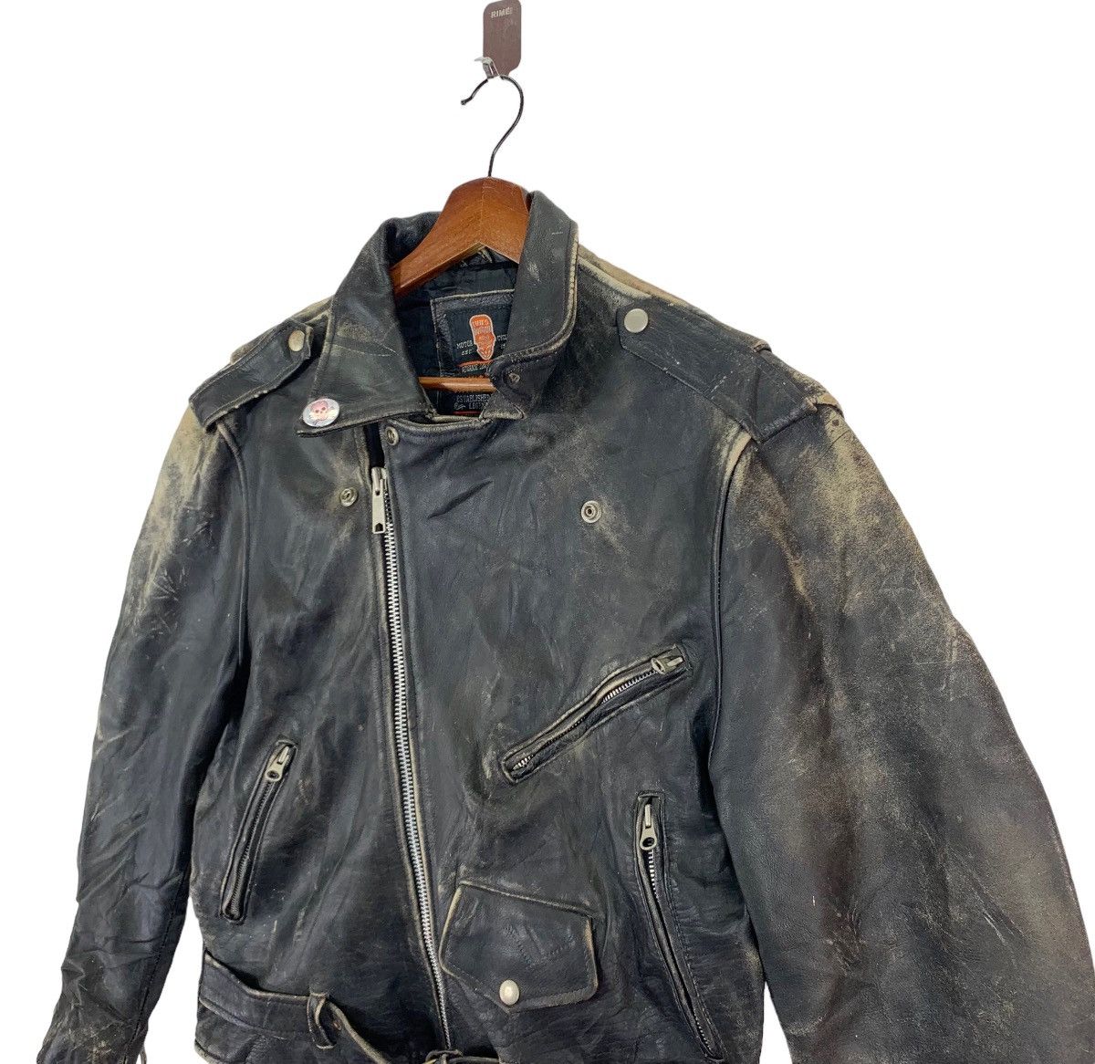 Genuine Leather 🔥🔥 VINTAGE CUIRS LEATHER BIKERS DOUBLE COLLAR JACKET Size US L / EU 52-54 / 3 - 3 Thumbnail