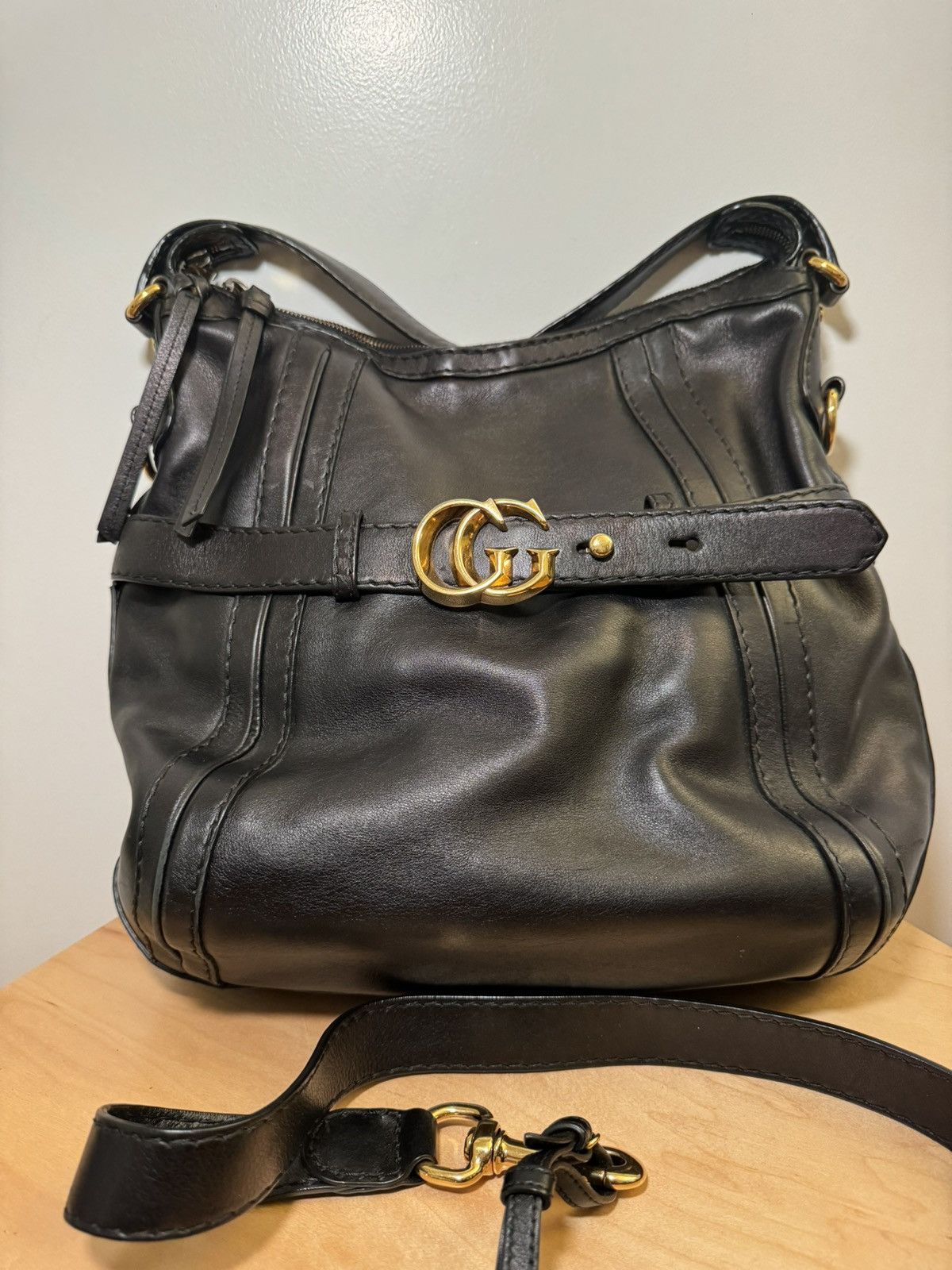 Gucci GUCCI Black Leather GG Running Medium Double G Hobo Bag Size ONE SIZE - 17 Thumbnail