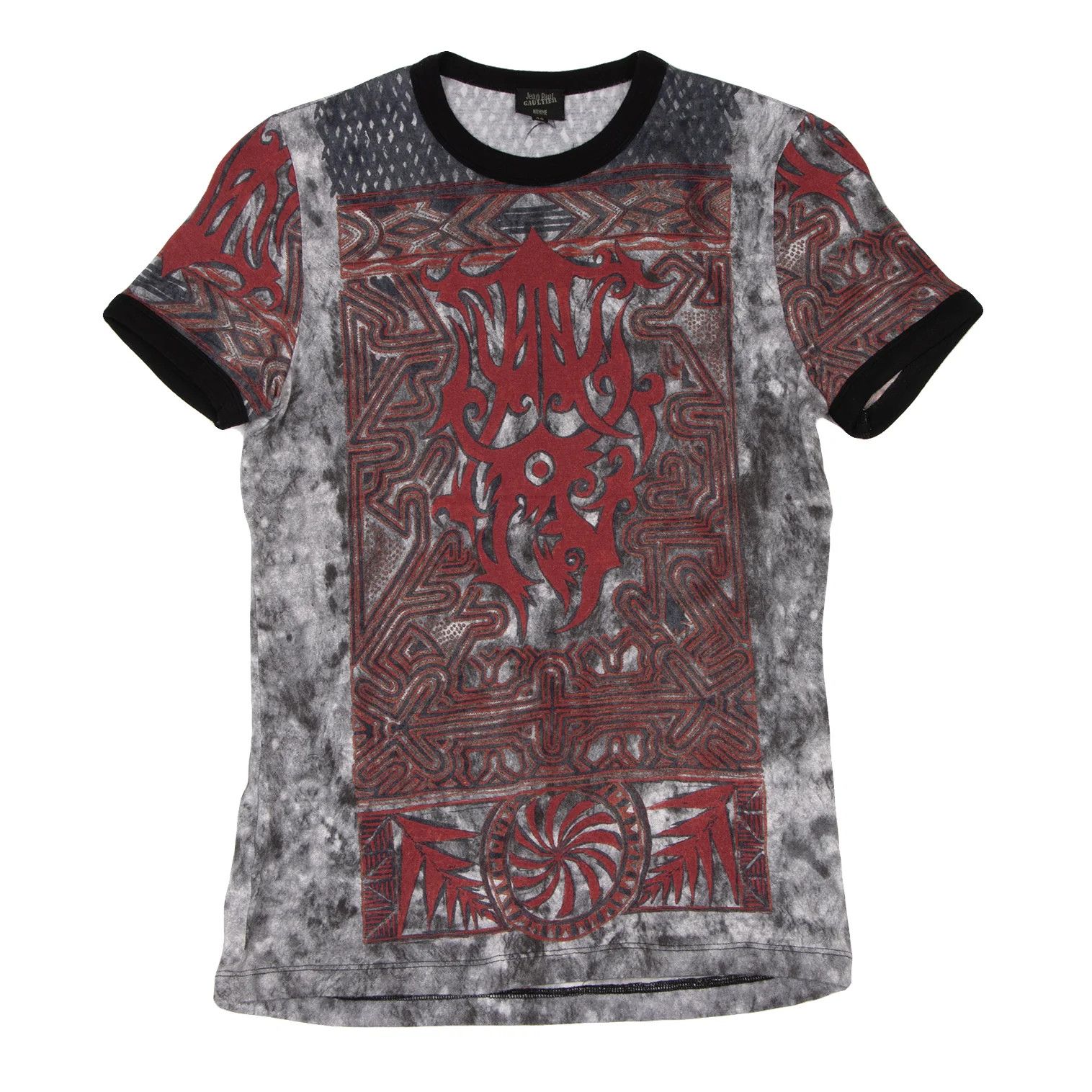 Jean Paul Gaultier Tribal Print Ringer T-Shirt in Black, White, and Red Size US M / EU 48-50 / 2 - 1 Thumbnail