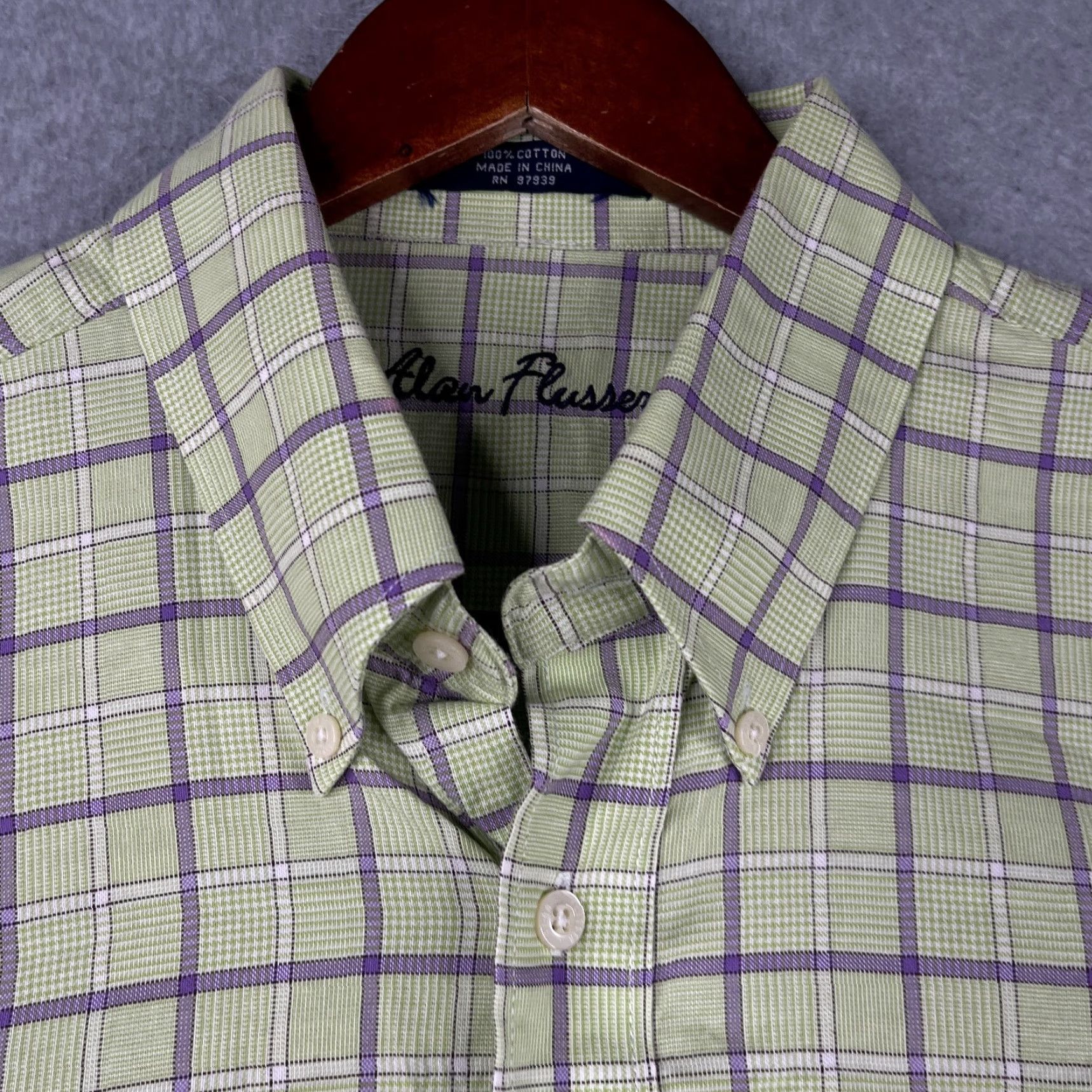 Vintage Alan Flusser Shirt XL Green Purple Check Casual Button Up Long Sleeve Mens Shirt Size US XL / EU 56 / 4 - 4 Thumbnail