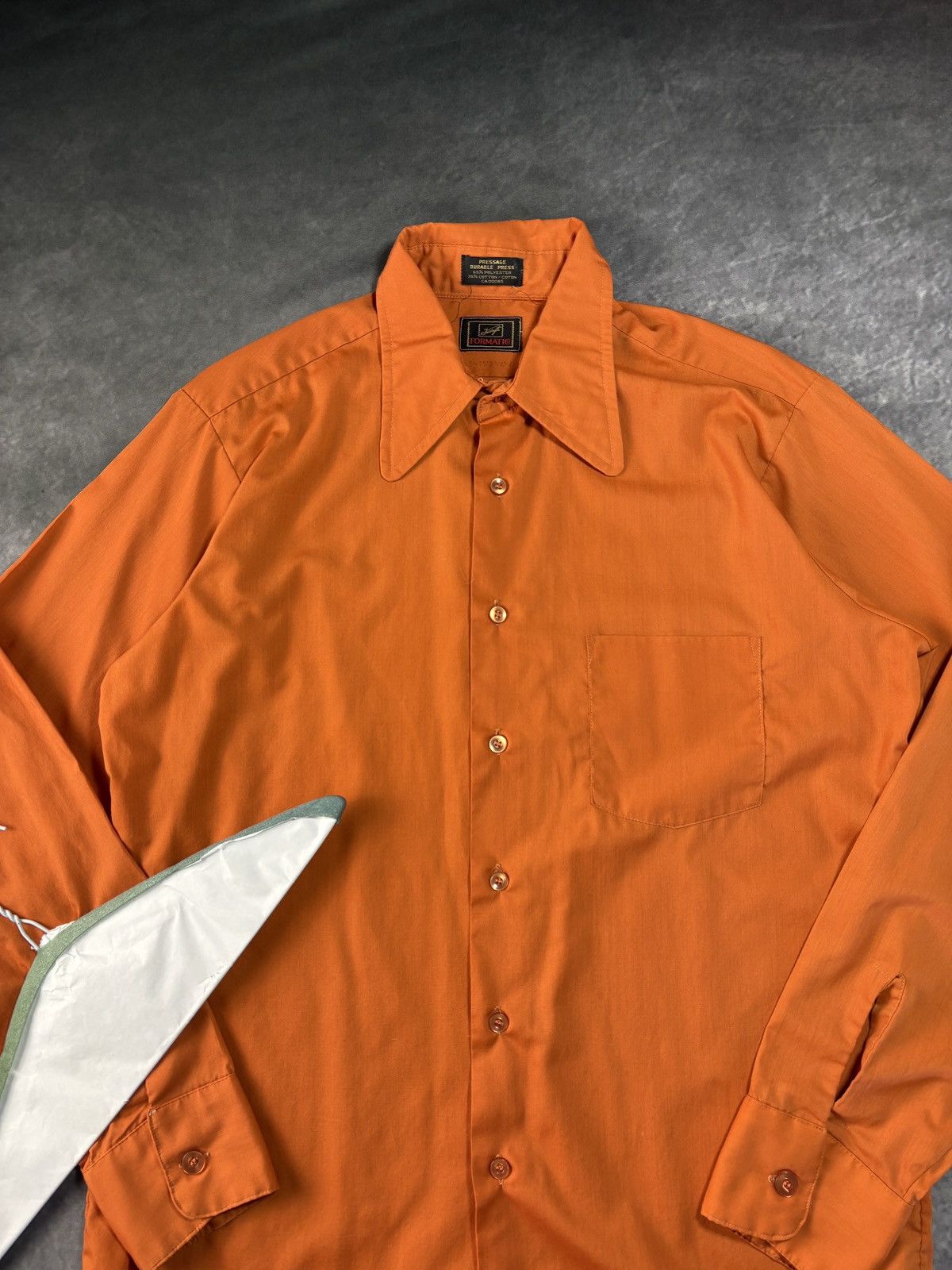 Vintage 1970s Vintage Shirt Dog Collar Disco Orange Forsyth Perma Pr Size US S / EU 44-46 / 1 - 3 Thumbnail
