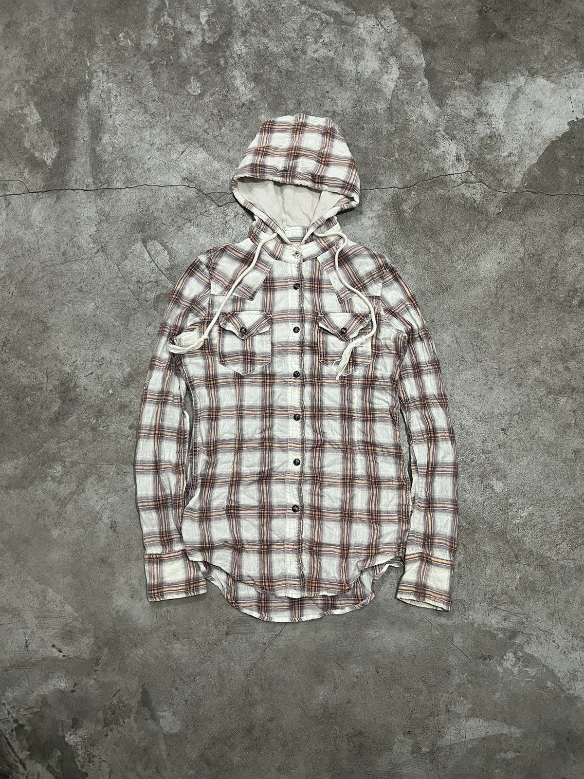 Japanese Brand 2000’s GOA Unfinished Western Hooded Plaid Shirt Size US S / EU 44-46 / 1 - 1 Thumbnail