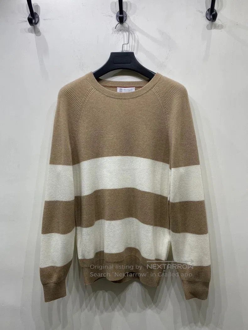 Brunello Cucinelli Brunello Cucinelli Men's Striped Cashmere Sweater. Size US L / EU 52-54 / 3 - 1 Thumbnail
