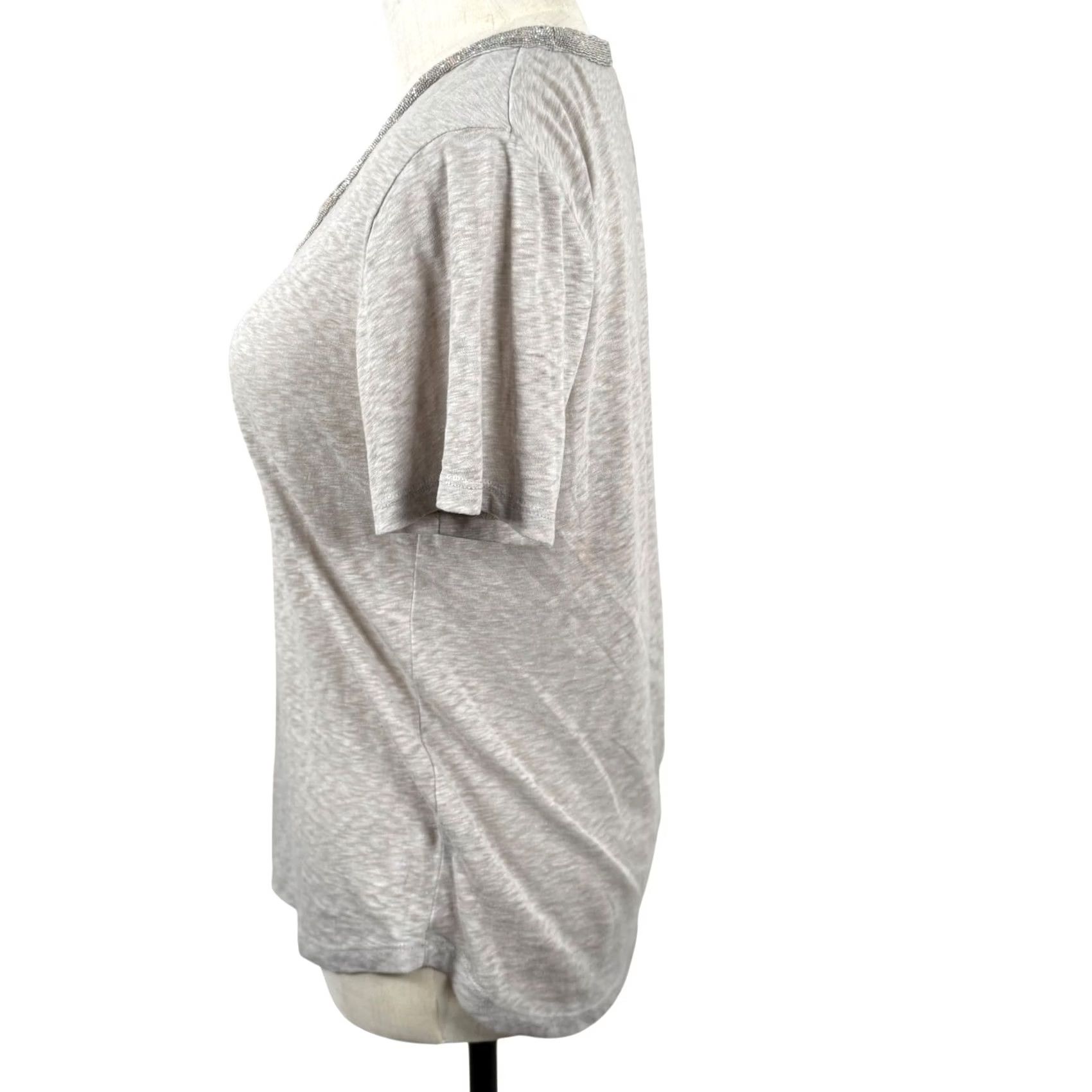 J.Crew J.Crew Womens M Tee Oatmeal Heather Beaded Scoop Neck C2721 SS Retro Neutral GUC Size M / US 6-8 / IT 42-44 - 3 Thumbnail