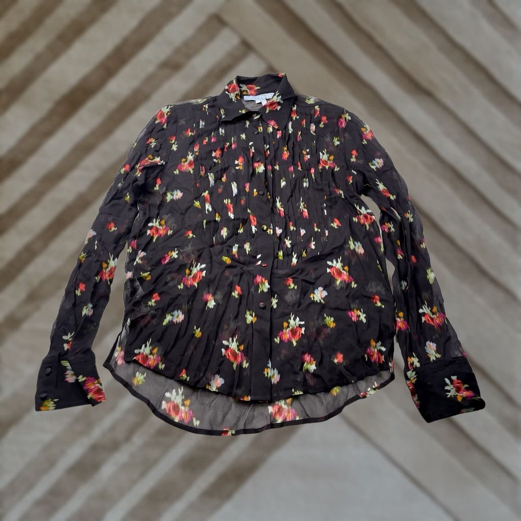 Vintage Hill House Home Blouse Shirt S Black/multi Floral Chiffon Pin Tuck Tuxedo Long Sleeve Collared Button Blouse Women Regular Vintage No Size S / US 4 / IT 40 - 1 Thumbnail
